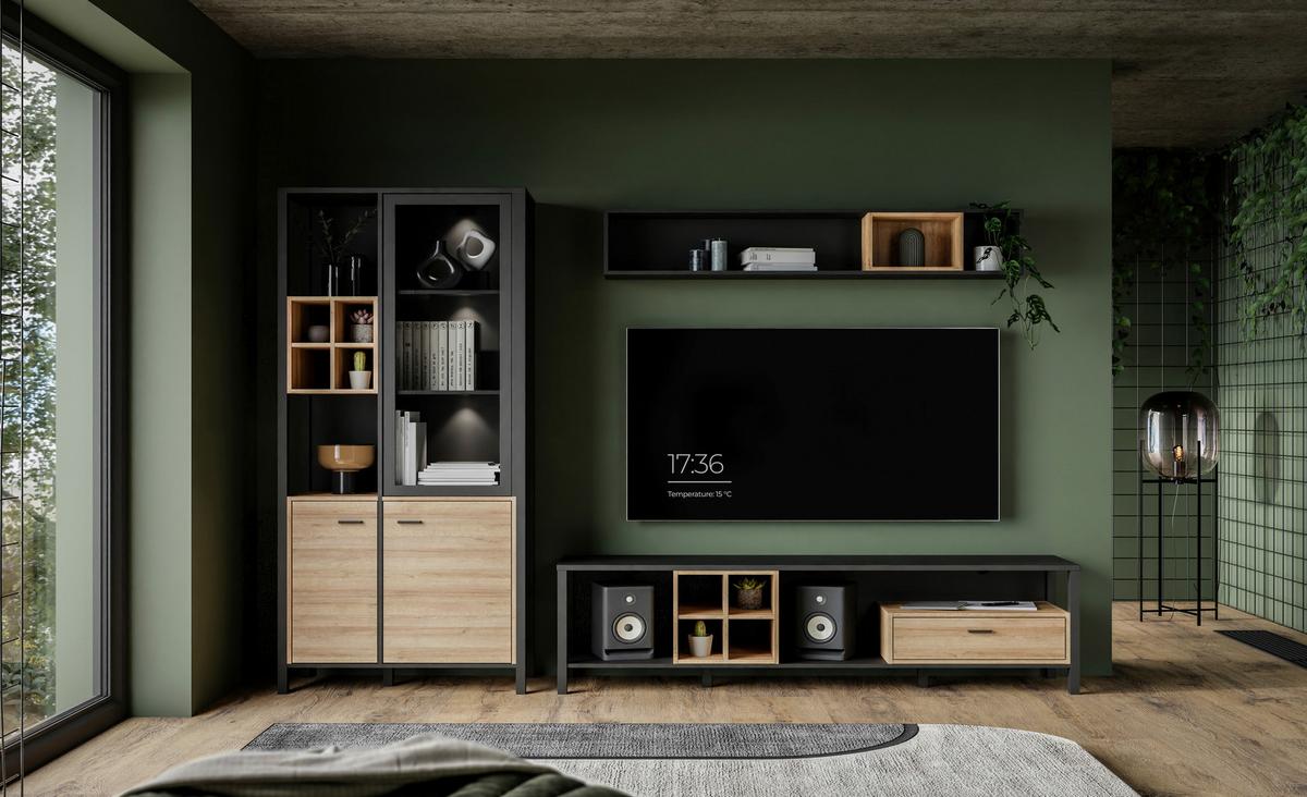 Tv-elem High Rock - tölgyfa színű/fekete, Design, faalapú anyag/fém (151,3/49,9/40,2cm) - Mömax
