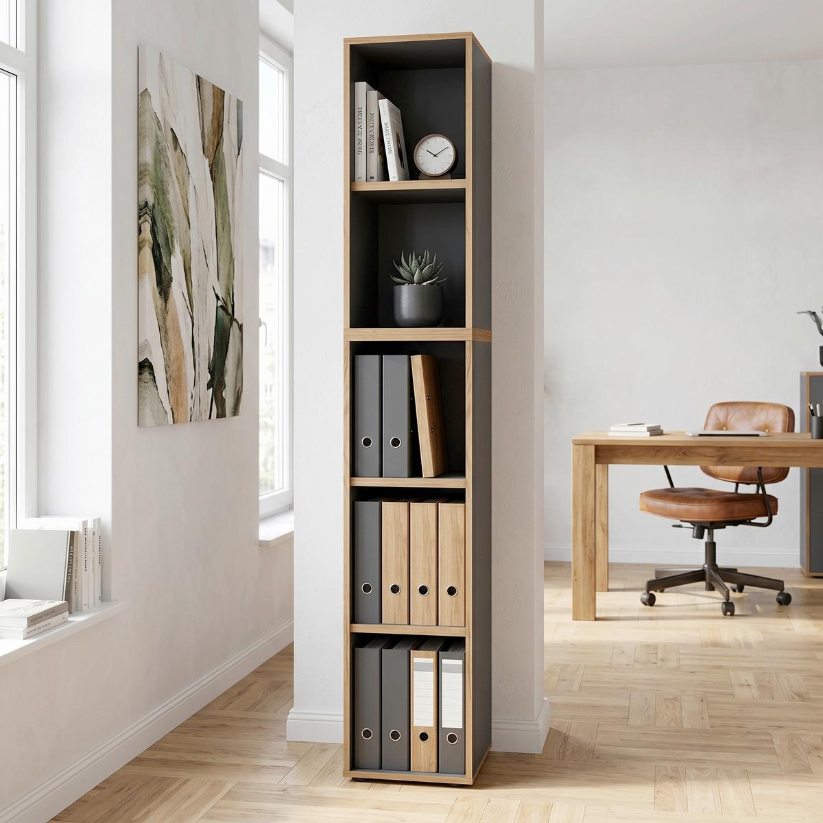 Aktenregal Salia B30 - Honigeiche/Anthrazit, Design, Holzwerkstoff/Kunststoff (30/183/33cm) - P & B