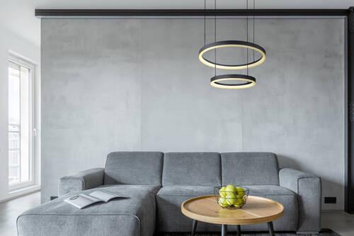 LED-Hängeleuchte Augusto Schwarz/Goldfarben max. 50Watt - Goldfarben/Opal, Design, Kunststoff/Metall (66,5/60/150cm) - Globo