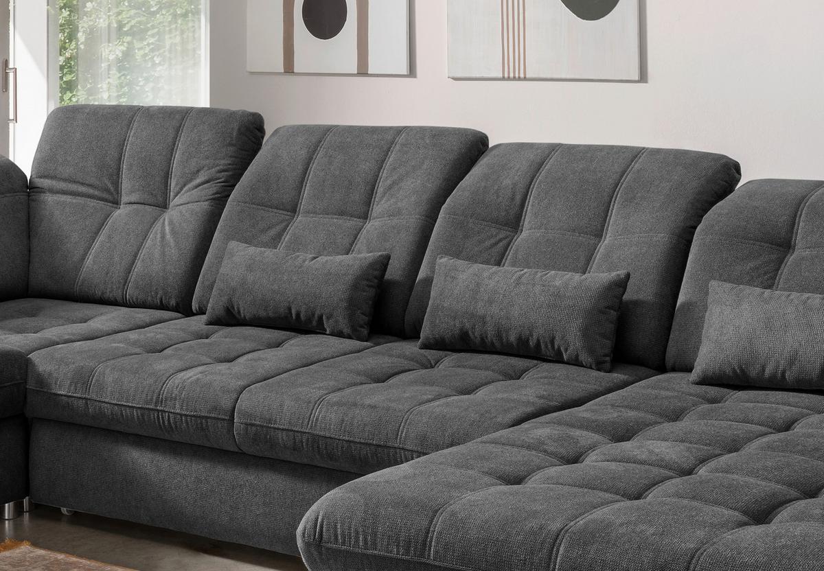 Wohnlandschaft Rigatti Anthrazit Chenille Bettkasten - Anthrazit/Schwarz, MODERN, Textil/Metall (252/387/184cm) - Livetastic