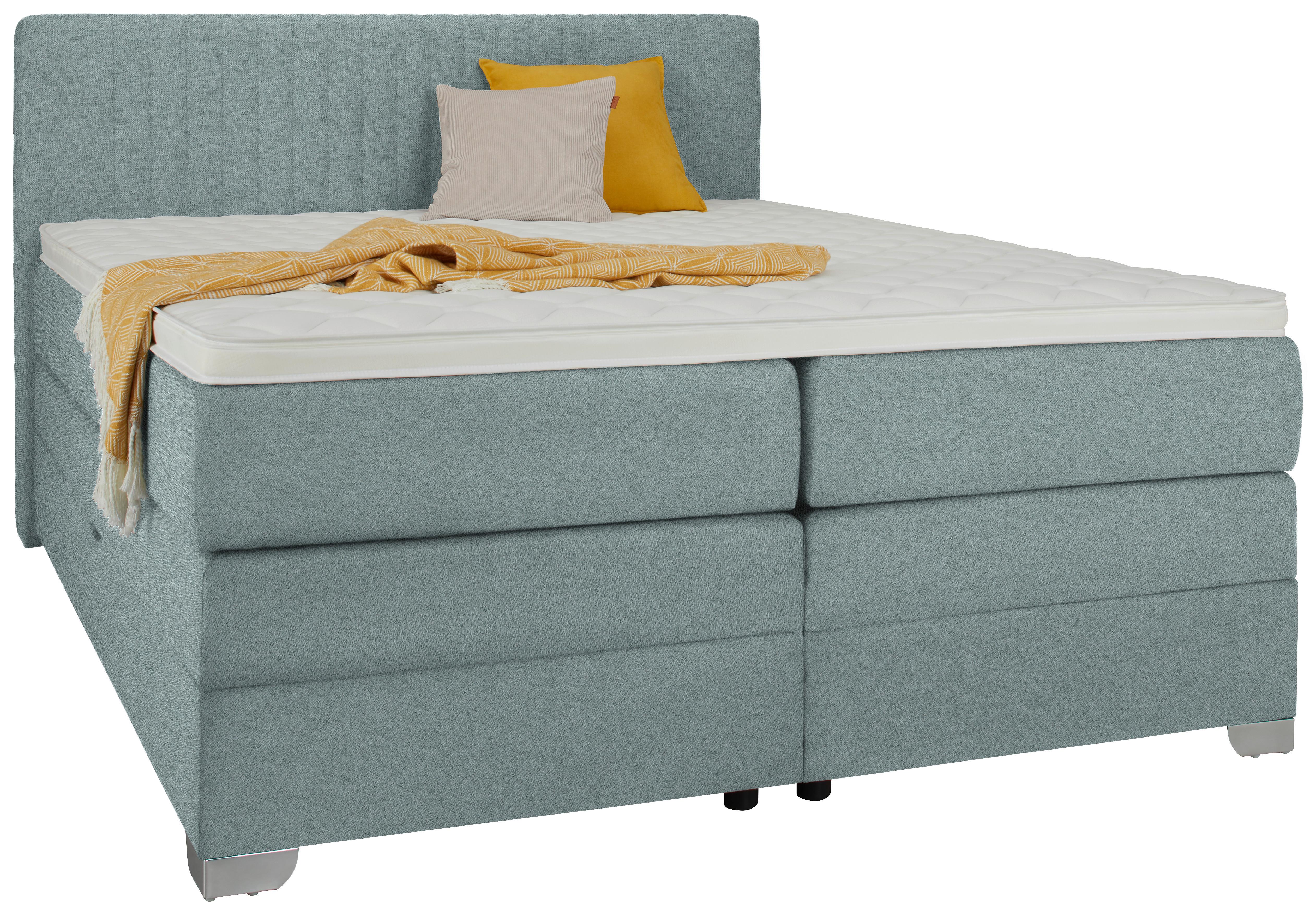 Boxspringbett Plura Türkis ca. 160x200cm - Türkis/Chromfarben, KONVENTIONELL, Holz/Holzwerkstoff (168/112/214cm) - Mömax