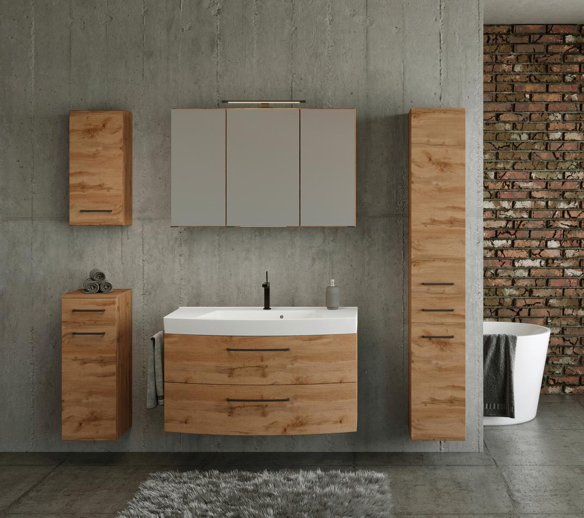 Waschtischkombi ''Manchester'', Eichefarben - Eichefarben/Schwarz, MODERN, Keramik/Holzwerkstoff (100cm) - Held