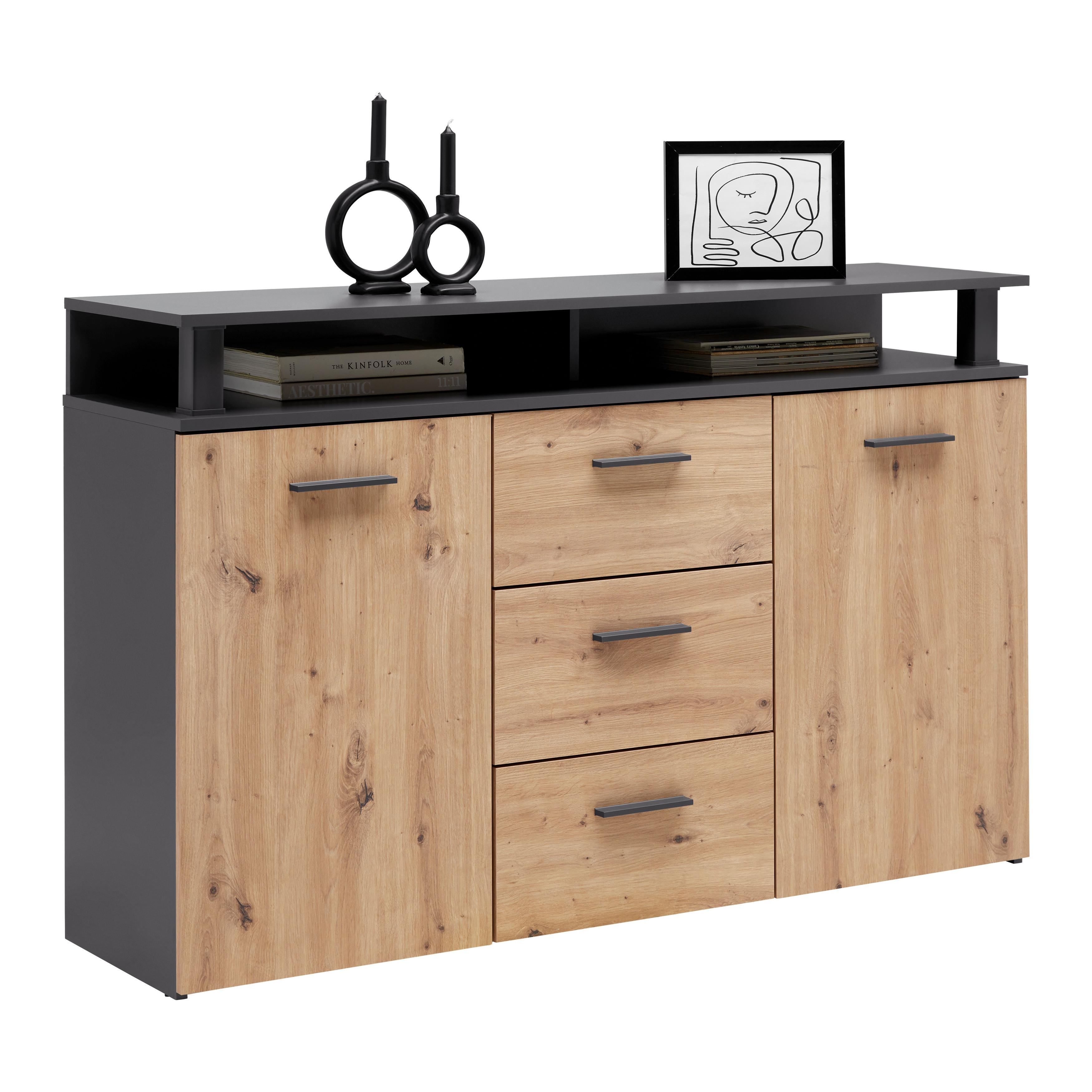 Sideboard Montana Anthrazit/Eiche Artisan - Anthrazit/Schwarz, MODERN, Holzwerkstoff/Kunststoff (140/90,6/38cm) - Mömax