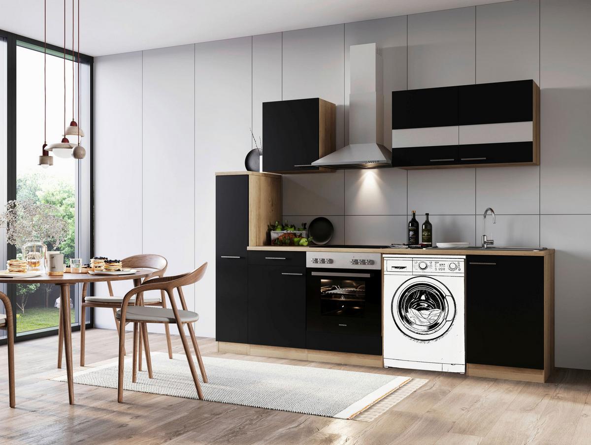 Kuhinjski Blok Z Aparati Merle, 250cm - barve nerjavečega jekla/črna, Basics, kovina/steklo (250cm) - Respekta