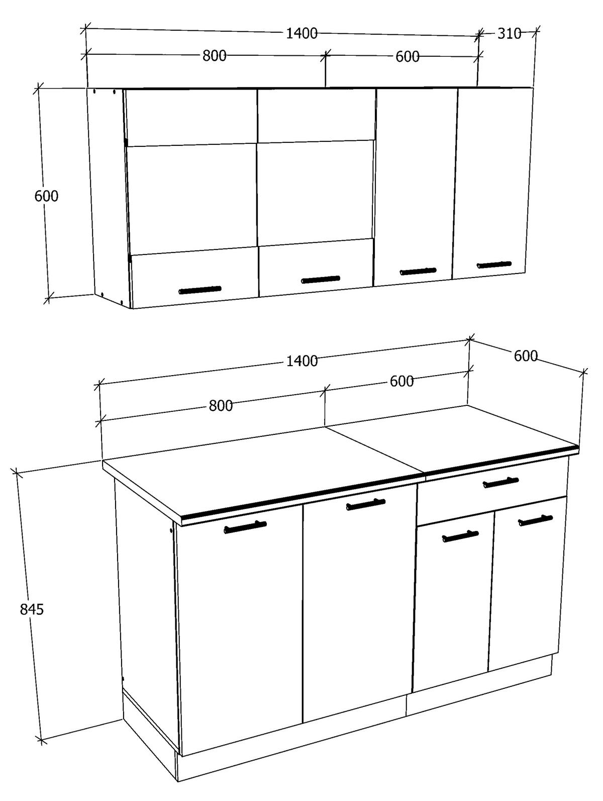 Majhna Kuhinja Esilo, Hrast, Bela, 140 Cm - bela/barve aluminija, Konvencionalno, kovina/leseni material (140cm) - MID.YOU