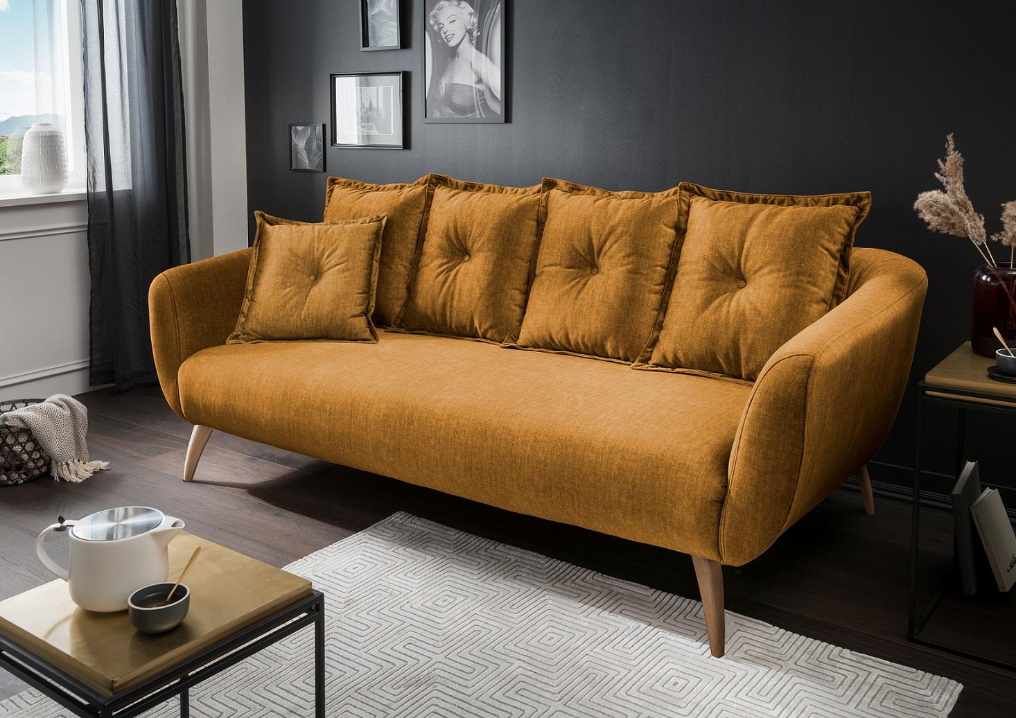 3-Sitzer-Sofa Baggio Gelb Velours - Gelb/Buchefarben, MODERN, Holz/Textil (236/94/103cm) - Livetastic