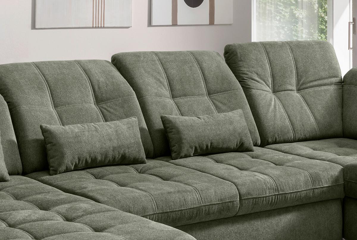 Wohnlandschaft Rigatti Dunkel Grün Chenille m. Bettkasten - Dunkelgrün/Schwarz, MODERN, Textil/Metall (184/387/252cm) - Livetastic