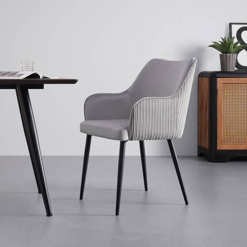 Armlehnstuhl Caria Hellgrau Samt Gepolstert - Hellgrau/Schwarz, MODERN, Holz/Textil (57/89/60cm) - Bessagi Home