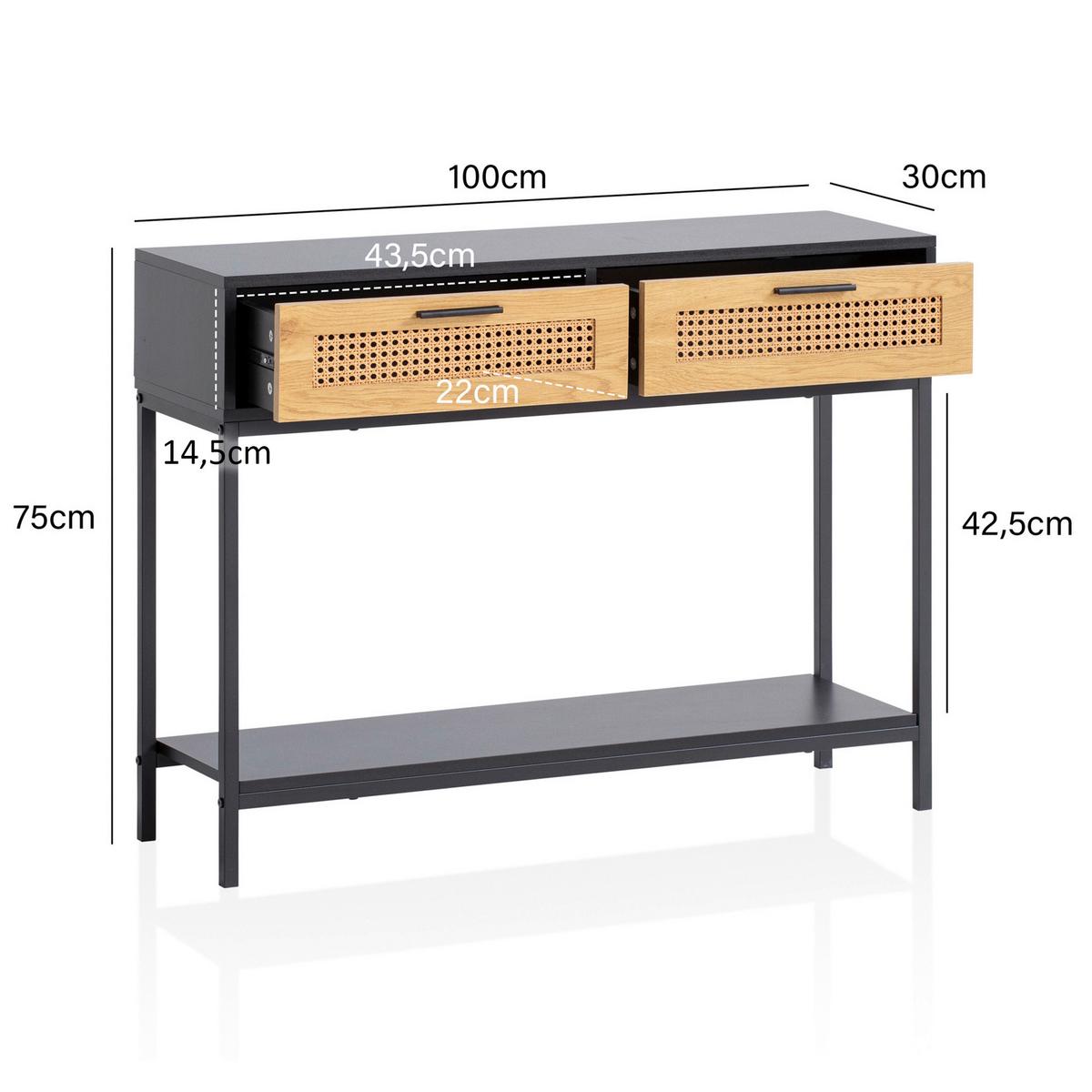 KONSOLENTISCH WL6.827 - Schwarz/Naturfarben, Konventionell, Holzwerkstoff/Metall (100/30/75cm) - Livetastic