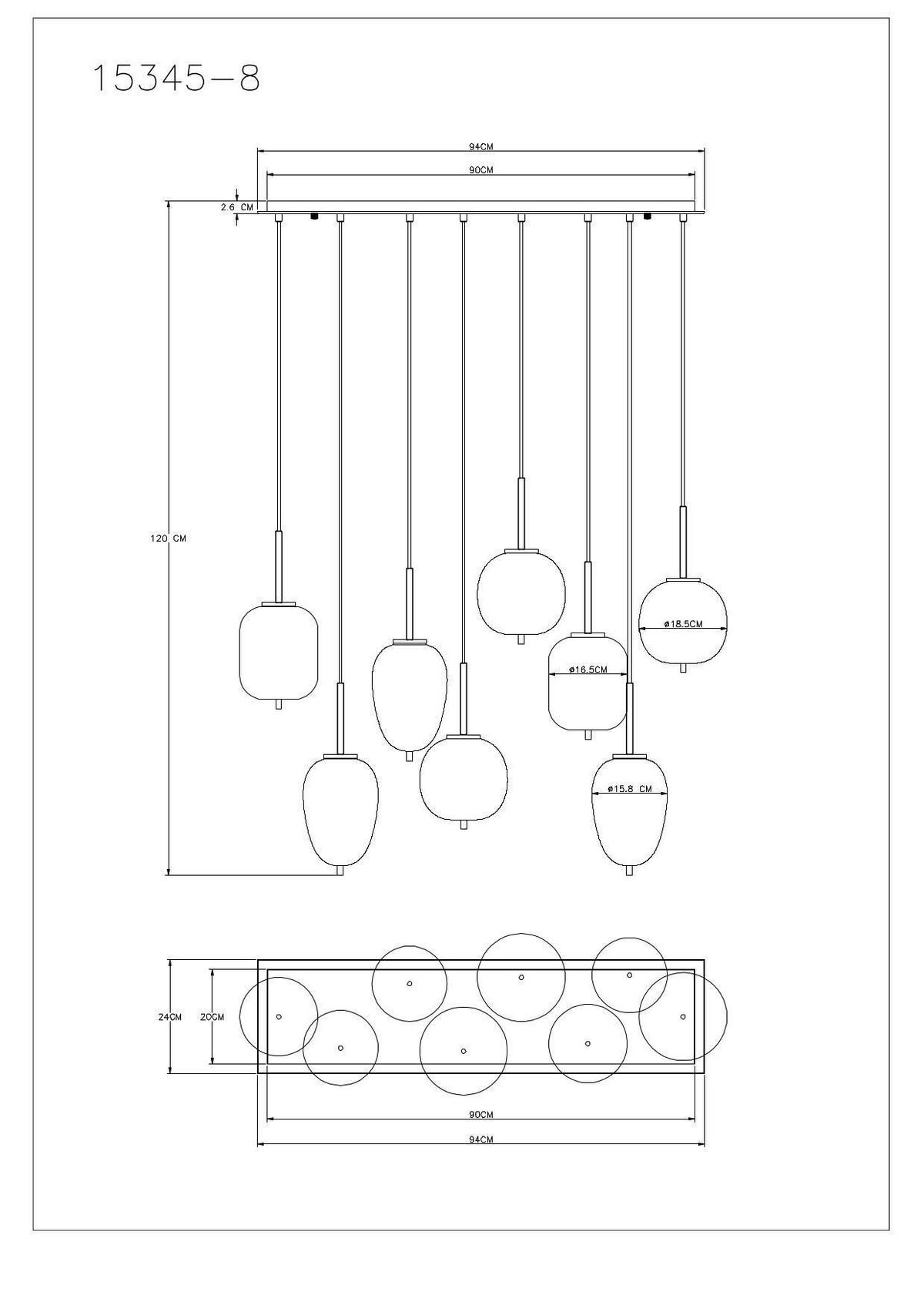 LAMPA WISZĄCA 15345-8LU BLACKY - czarny, Design, metal/szkło (94/34/120cm) - Dieter Knoll