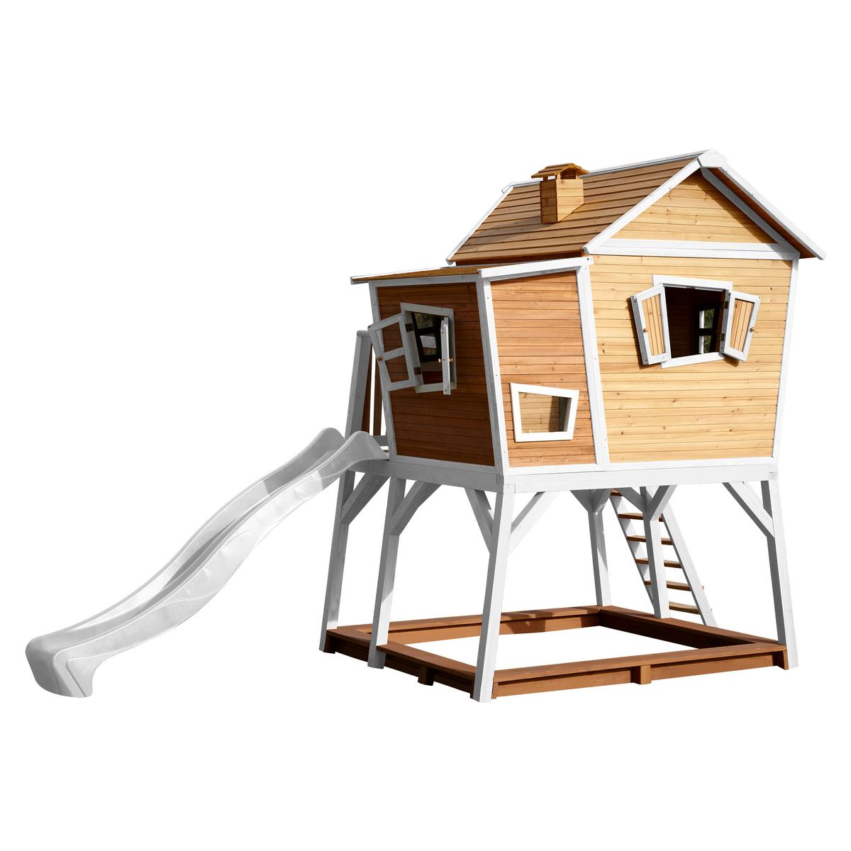 Spielhaus Axi Max aus Zedernholz massiv - Weiß/Braun, Basics, Holz/Kunststoff (432/288/193cm) - Ambia Garden