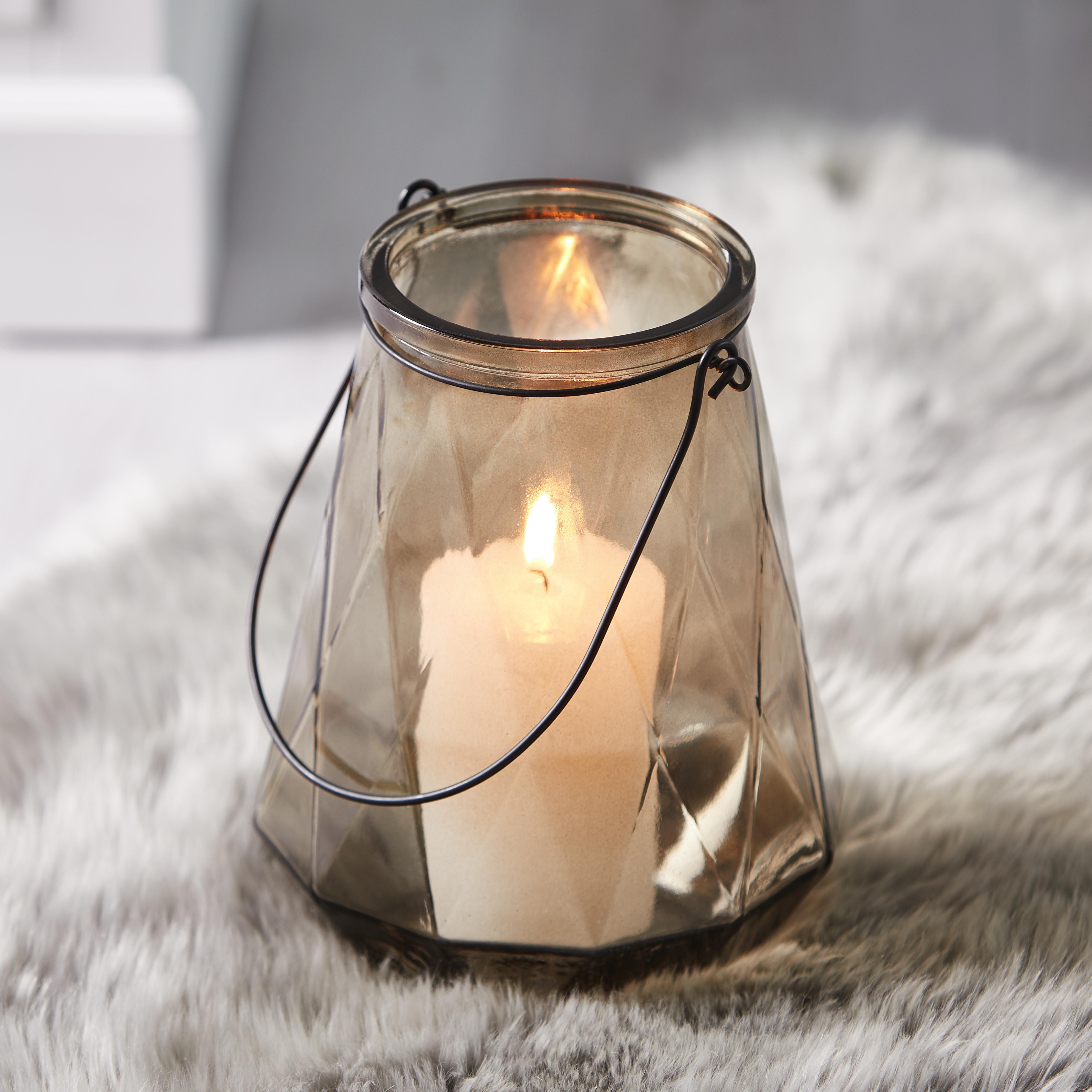 Windlicht in Braun Ø/H ca. 18/24 cm 'Dara' - Schwarz/Braun, MODERN, Glas/Metall (18/24cm) - Bessagi Home