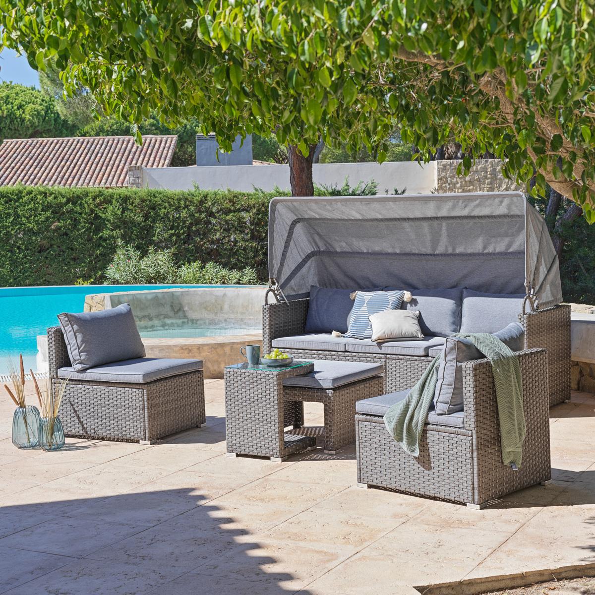 Lounge Garnitura Almeria, Siva, 5-Delni Set - siva, Moderno, kovina/umetna masa