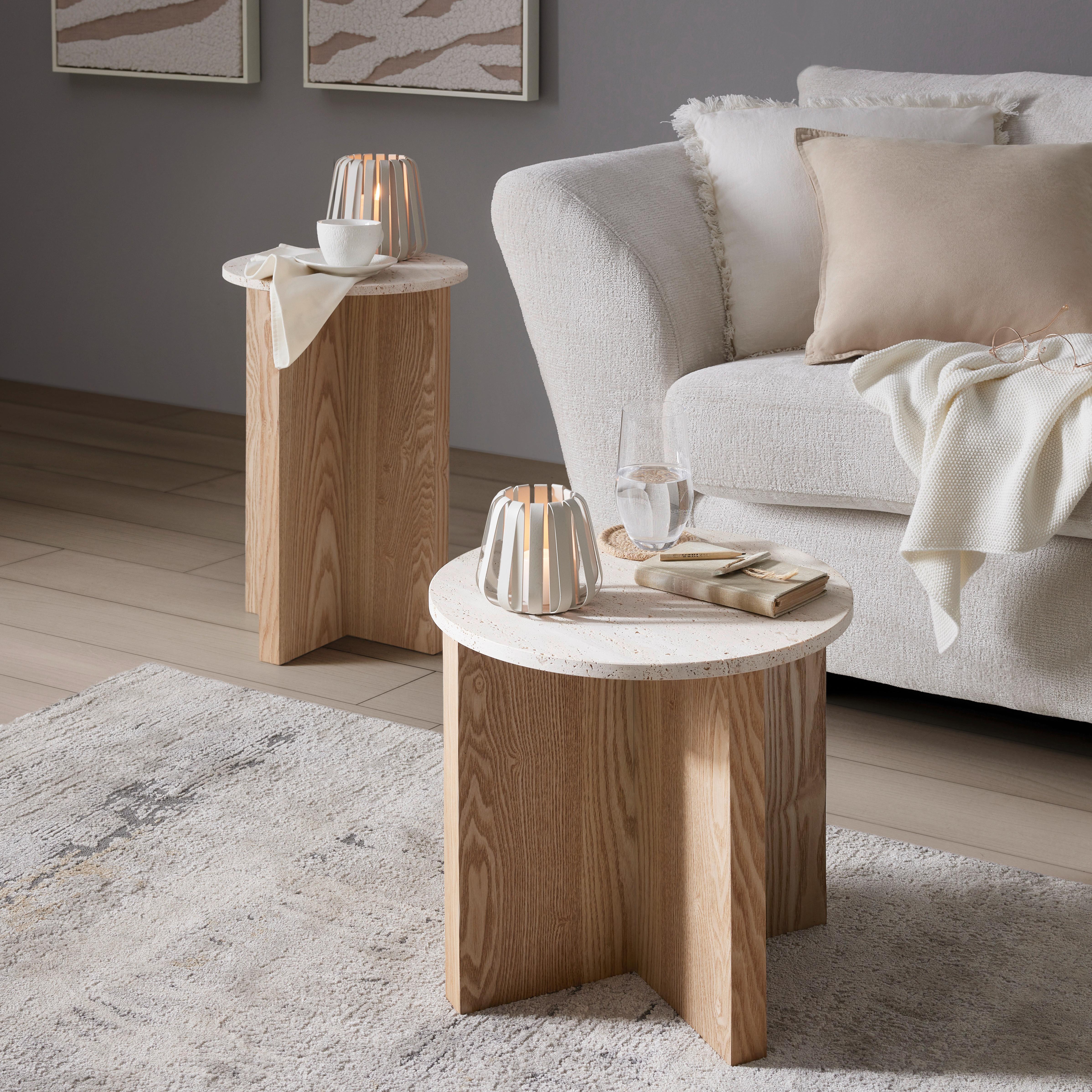 Beistelltisch Matera Naturstein Travertine - Naturfarben, MODERN, Holzwerkstoff/Stein (40/39cm) - Premium Living