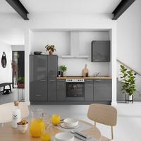 Küchenblock Flash Low m. Geräten Schieferfarben - Schieferfarben/Edelstahlfarben, MODERN, Holzwerkstoff/Metall (270cm) - Nobilia