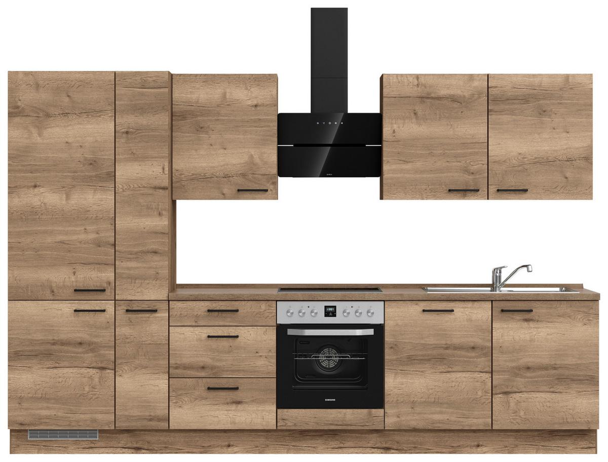 Küchenblock Structura High m. Geräten Eiche dunkel - Eiche dunkel/Schwarz, MODERN, Holzwerkstoff/Metall (330cm) - Nobilia