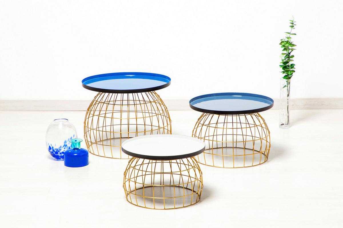 BEISTELLTISCHSET LAUDATIO 160 - Blau/Weiss, Design, Metall - Kayoom