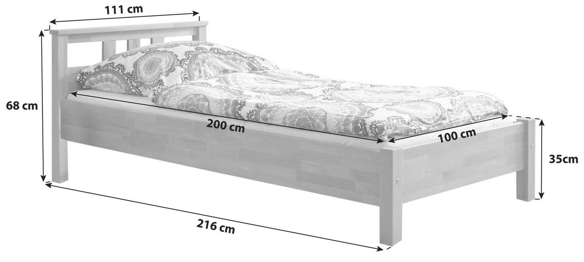 Bett "Merci", aus Buche, buchefarben - Buchefarben, KONVENTIONELL, Holz (100/200cm) - MID.YOU