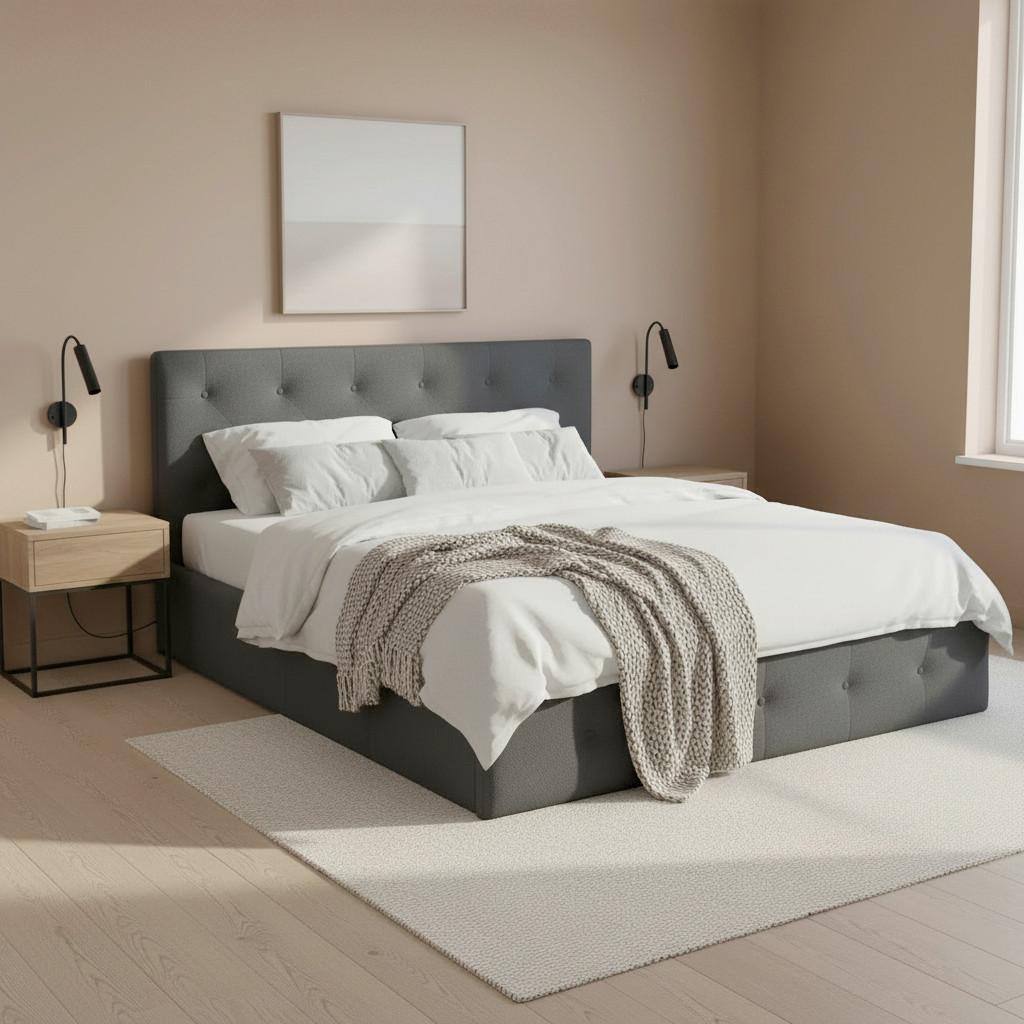 STOPPAD SÄNG JULIE - mörkgrå/svart, Modern, metall/trämaterial (180/200cm) - Bessagi Home