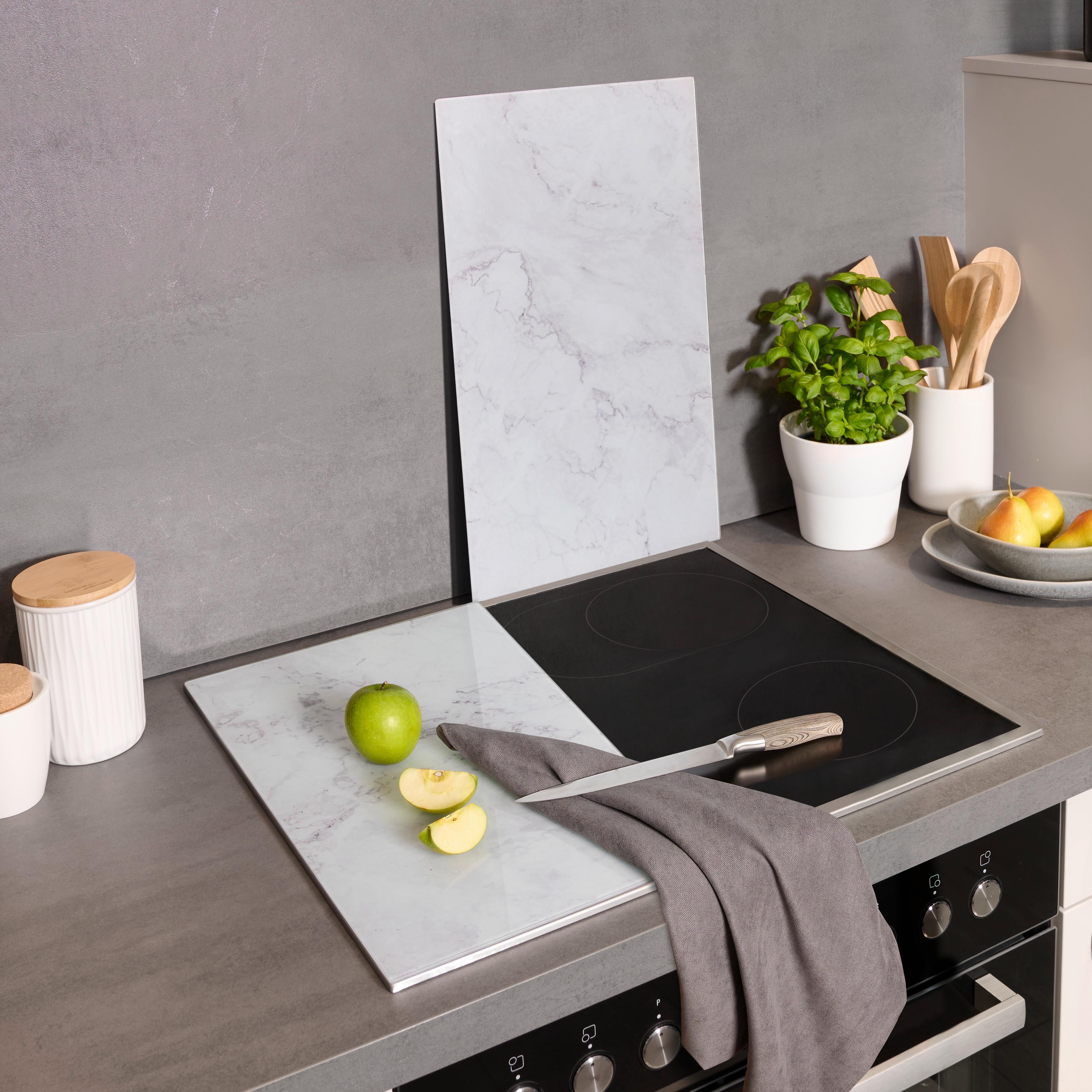 RECOUVREMENT PLAQUE DE CUISSON MARBLE - blanc, MODERN, verre (30/52cm) - Premium Living