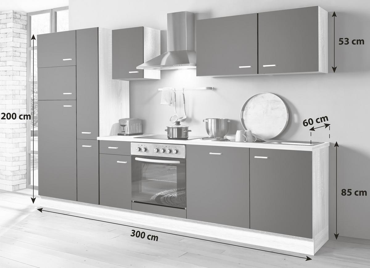 Menke Küchenblock Classic Weiß/Eiche ca. 300 cm - Silberfarben/Weiß, KONVENTIONELL, Holzwerkstoff/Kunststoff (300cm) - Menke