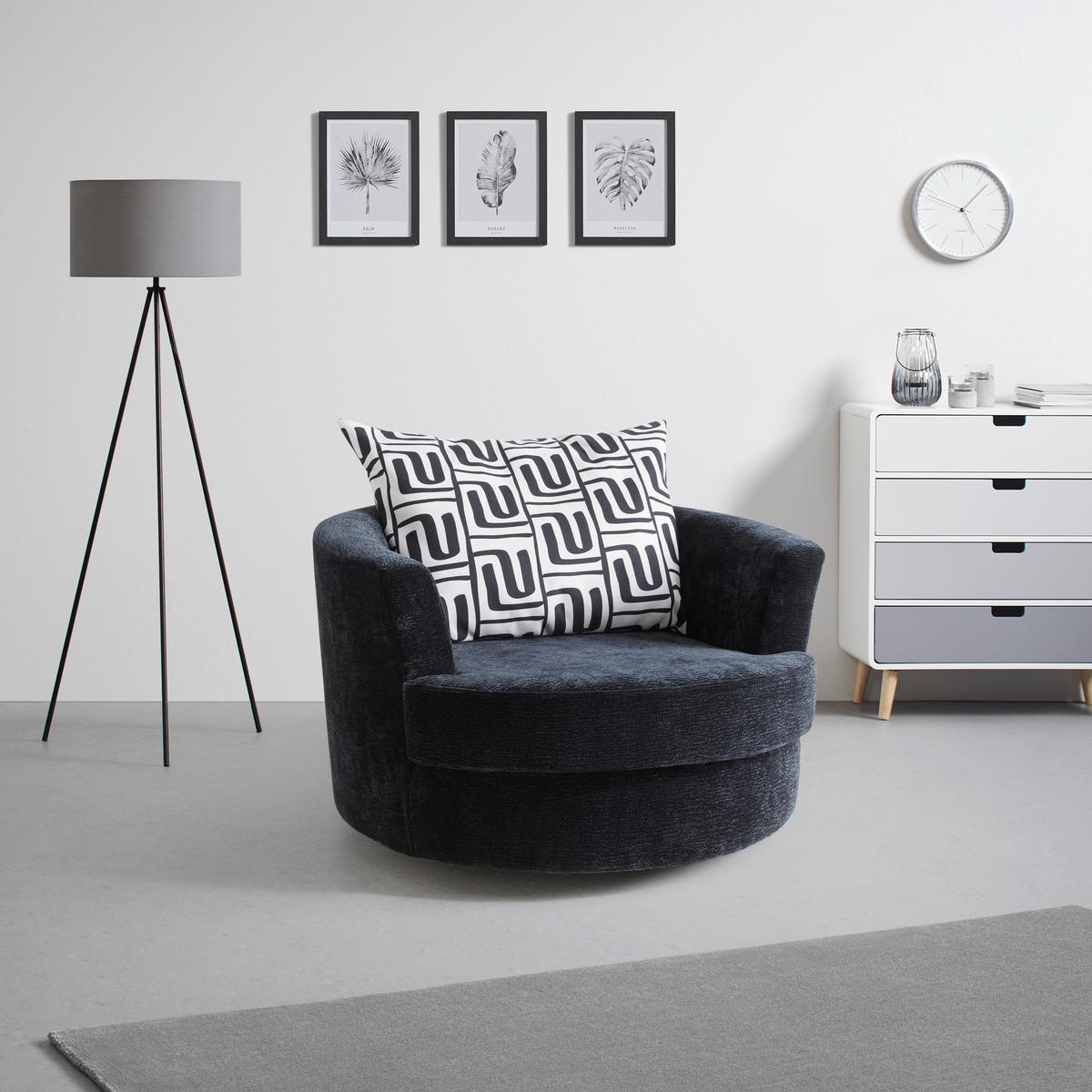 Designsessel Cabona drehbar Strukturstoff schwarz - Beige/Schwarz, MODERN, Textil/Metall (115/72/115cm) - Premium Living