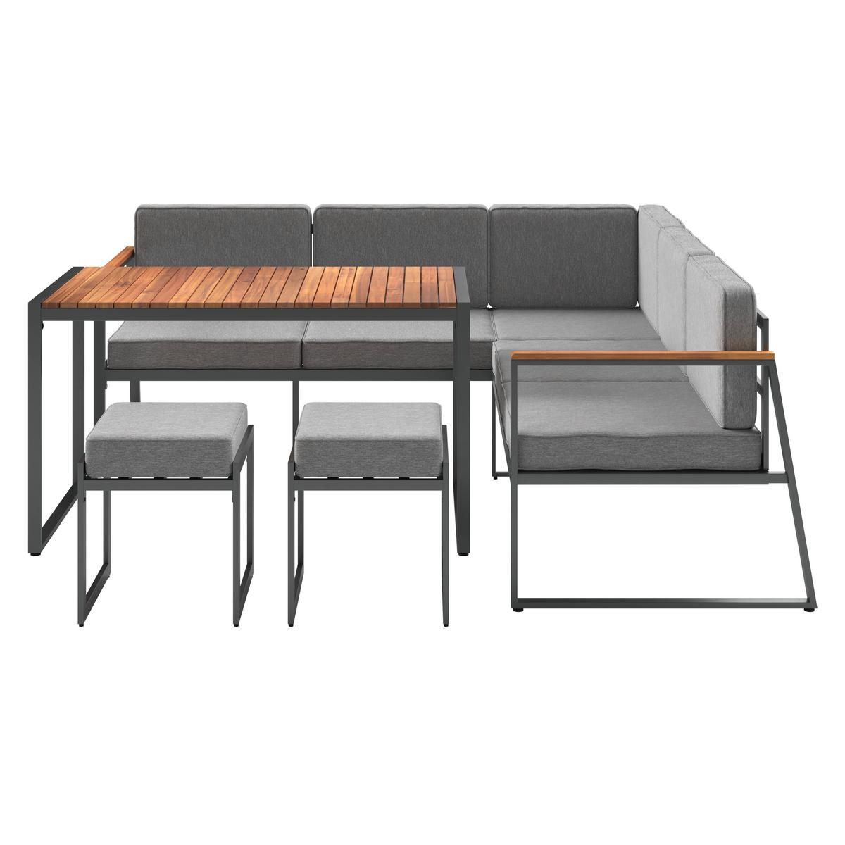 Lounge Garnitura Luzern, Siva, Akacija, 5-Delno - siva/naravne barve, Moderno, kovina/tekstil (190/190cm) - Beldano