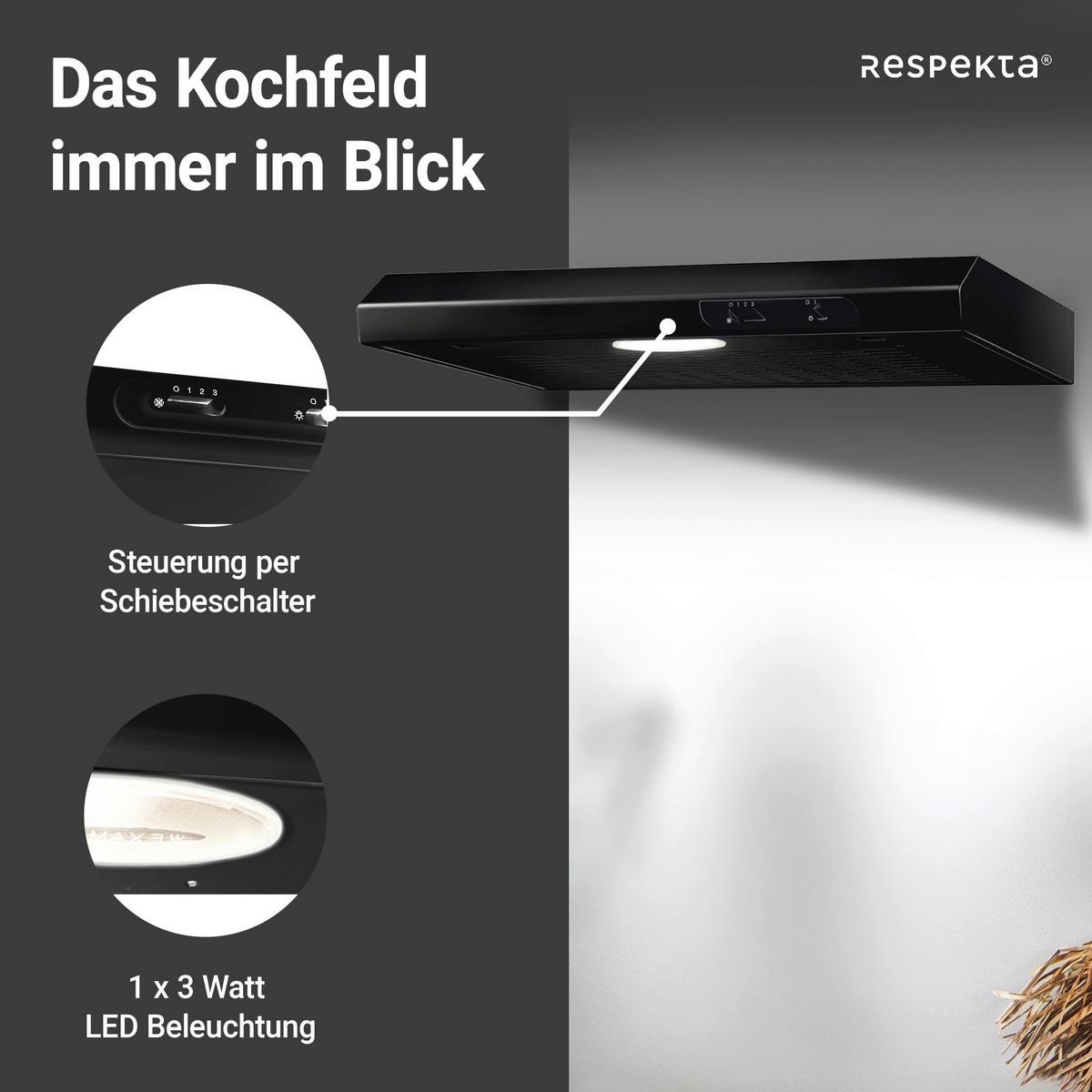 Dunstabzugshaube Suna ca. 60/7,6/47 cm Schwarz - Schwarz, Trend, Metall (60/7,6/47cm) - Respekta