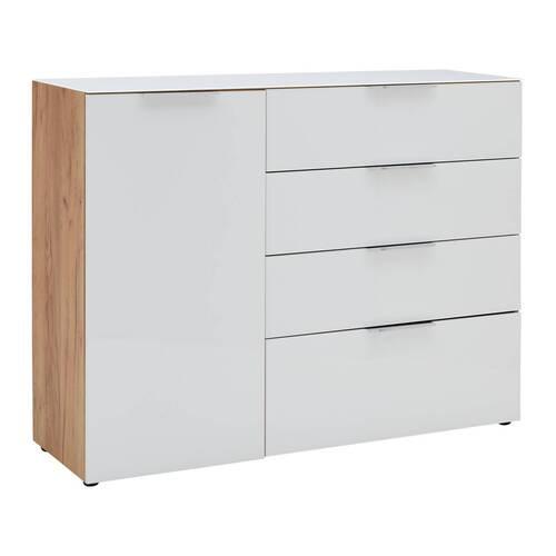 Sideboard Oakland in Weiss/Eichefarben - Chromfarben/Weiss, Modern, Glas/Holzwerkstoff (134/102/42cm) - Premium Living