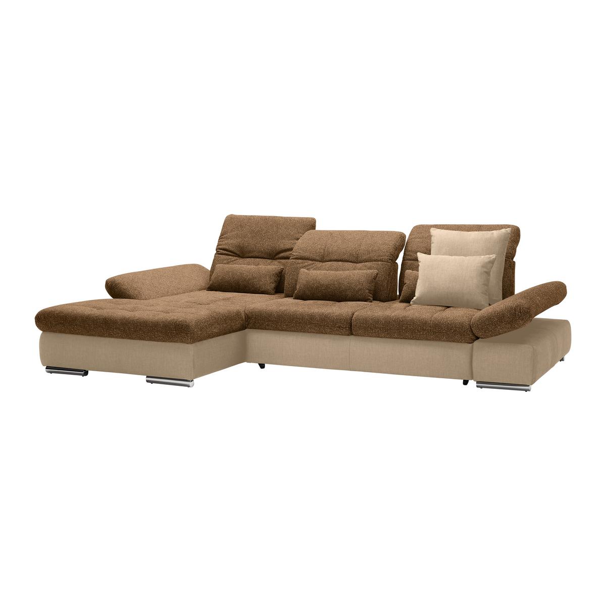 Wohnlandschaft Sanfino Taupe/Cognac - Taupe/Chromfarben, KONVENTIONELL, Holz/Textil (199/79-96/305cm) - Premium Living