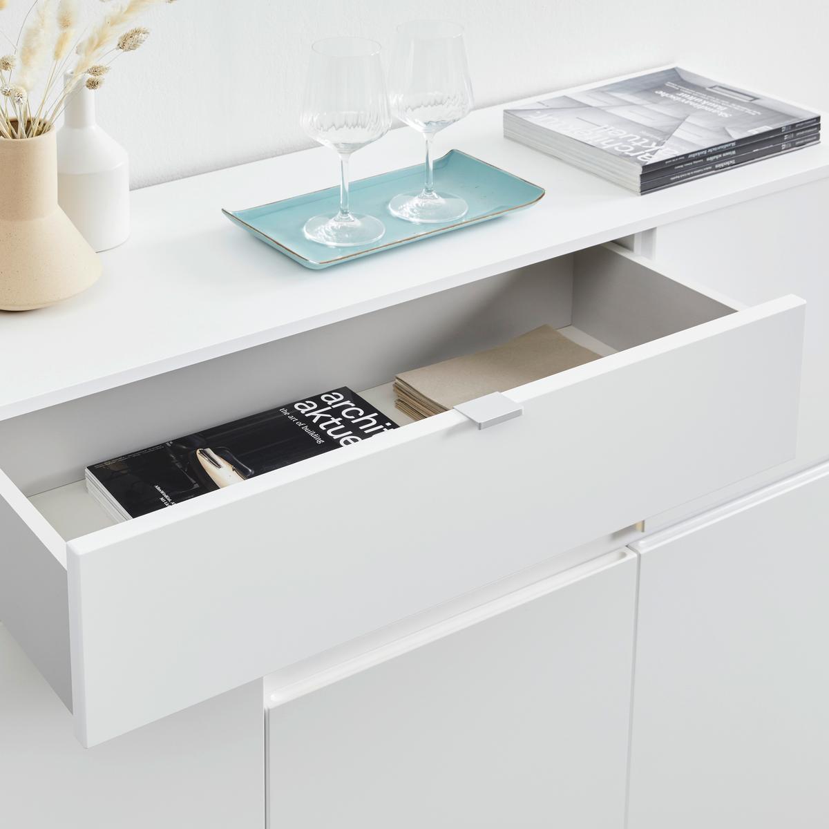 Highboard in Weiss/Eiche Artisan - Chromfarben/Weiss, Modern, Holzwerkstoff/Metall (123/126/38cm) - Mömax