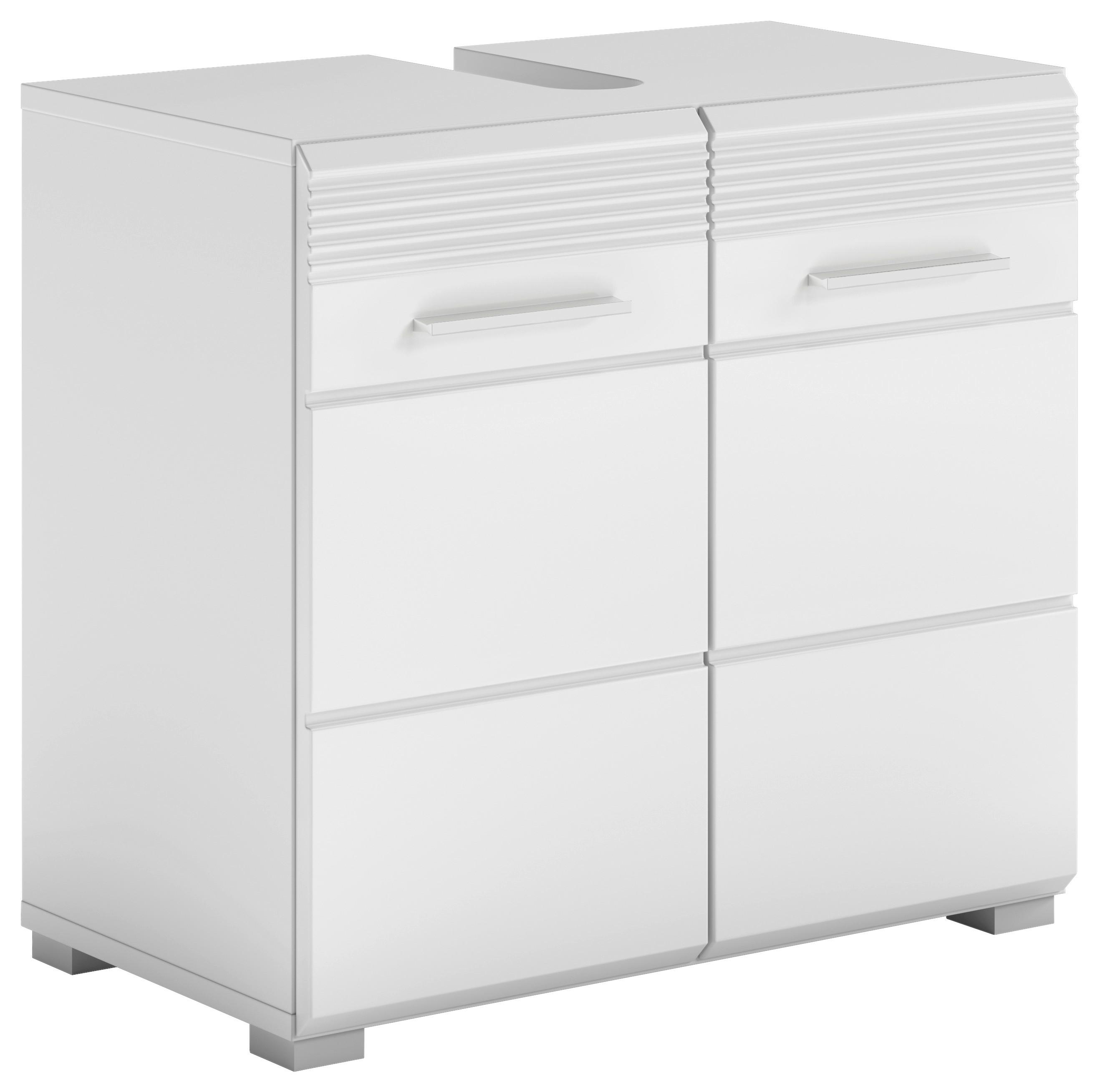 Waschbeckenunterschrank Linus ca. 60x56 cm Weiß - Weiß Hochglanz/Weiß, MODERN, Holzwerkstoff/Kunststoff (60/56/34cm) - MID.YOU