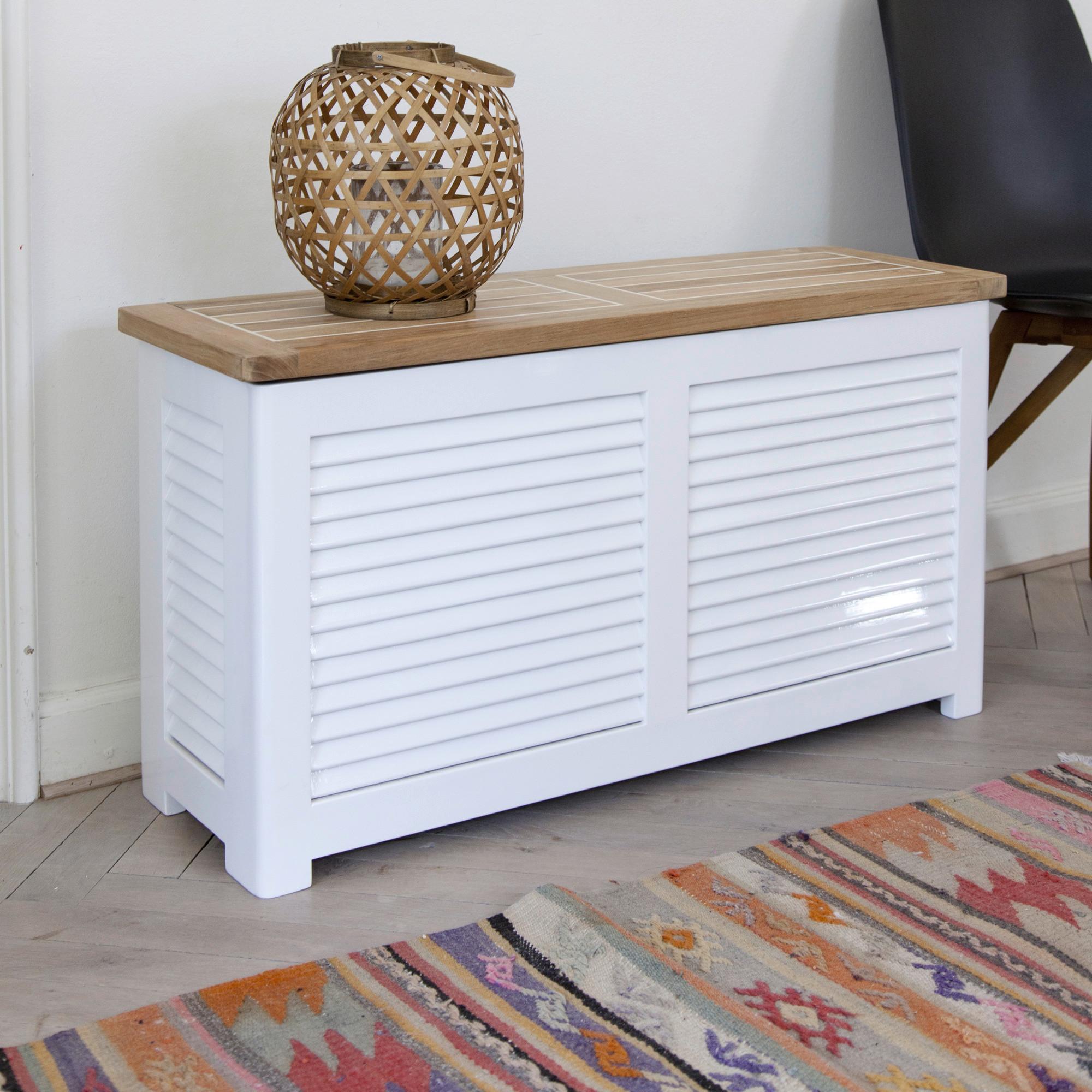 Truhe Classic ca.90x48x30cm Teakholz,Weiß - Weiß/Teakfarben, ROMANTIK / LANDHAUS, Holz (90/48/30cm) - MID.YOU