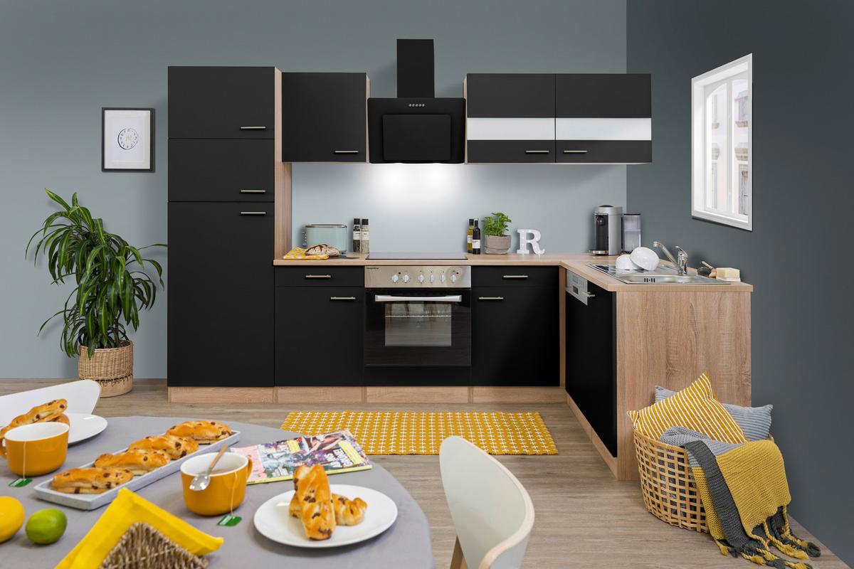 Küchenleerblock LBKBL280ESSS Schwarz/Eiche ca. 280x172 cm - Edelstahlfarben/Eichefarben, Basics, Holzwerkstoff/Metall (280/172cm) - Respekta