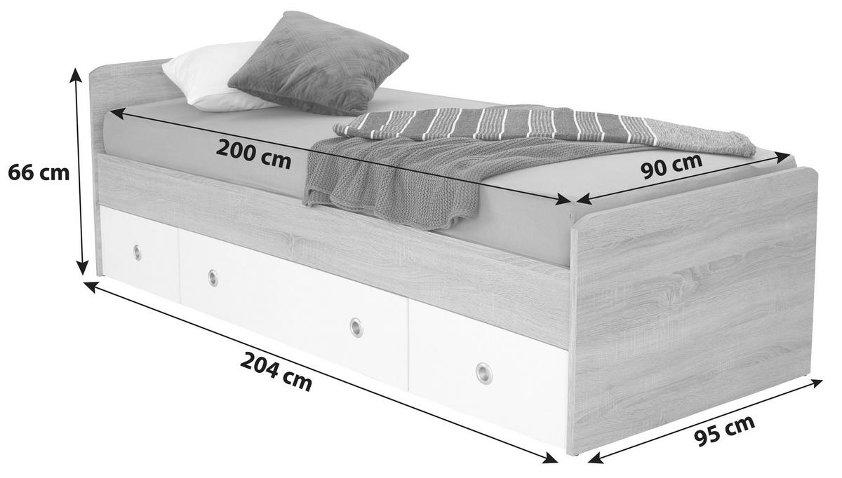 Ifjúsági Ágy Tárolóval Wiki - Sonoma tölgy/fehér, Konventionell, faalapú anyag (90/200cm) - MID.YOU