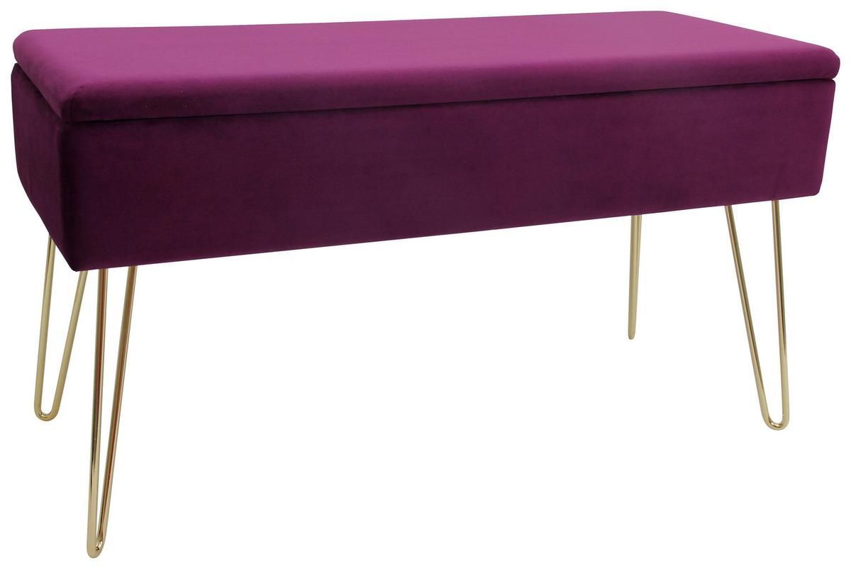 Hockerbank Scarlett Beere Samt mit Stauraum - Beere/Goldfarben, Design, Textil/Metall (75/42/30cm) - Echtwerk