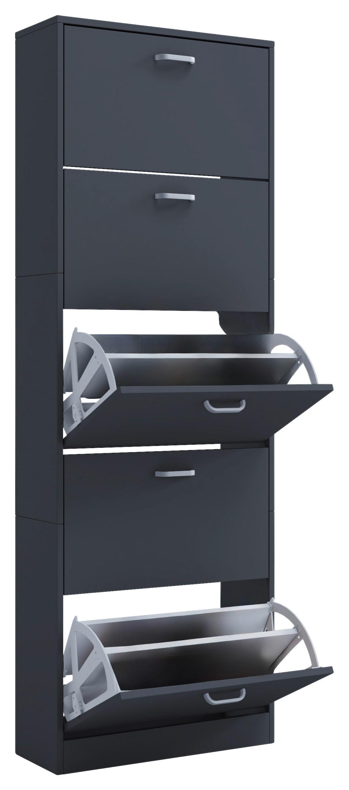 Schuhschrank Sipos Xl - Anthrazit/Silberfarben, Design, Holzwerkstoff/Kunststoff (59/170/22cm) - MID.YOU