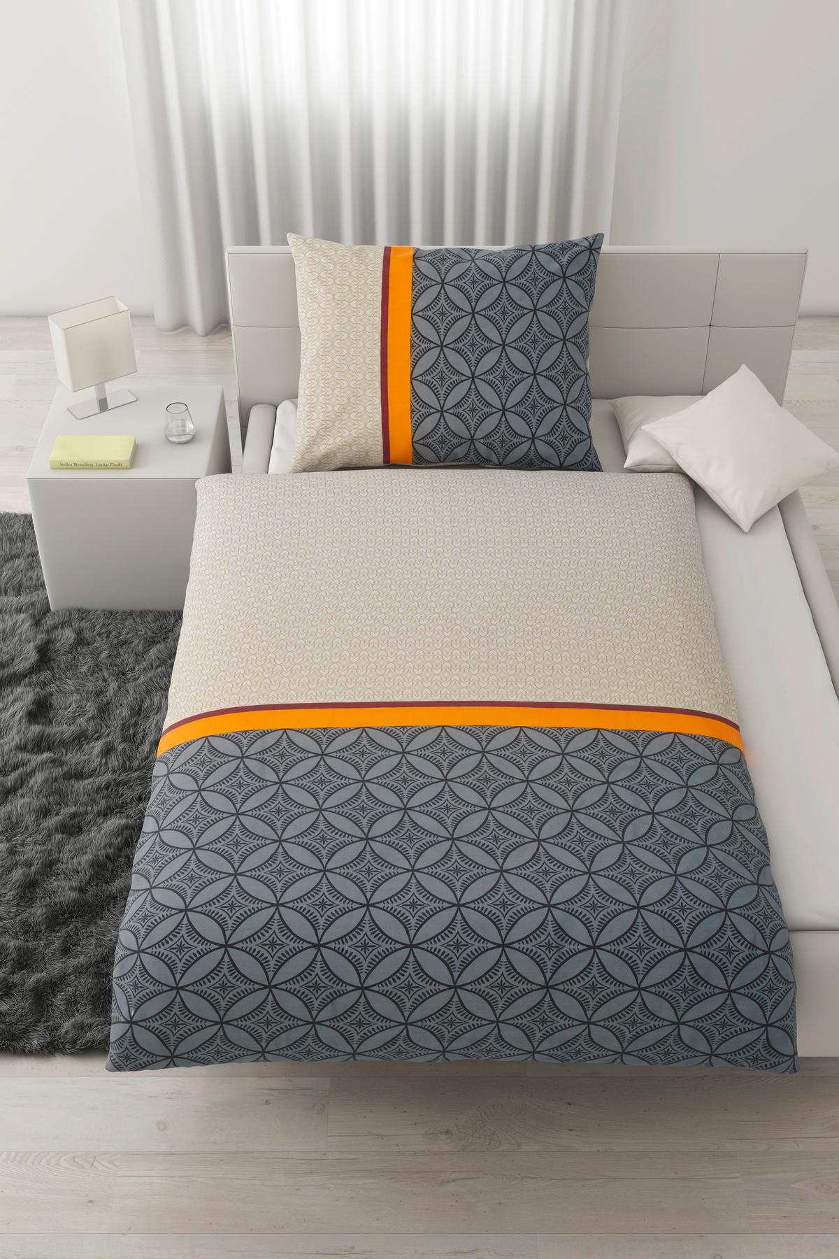 BETTWÄSCHESET NOAH - Anthrazit/Beige, Romantik / Landhaus, Textil (160/210cm) - Modern Living