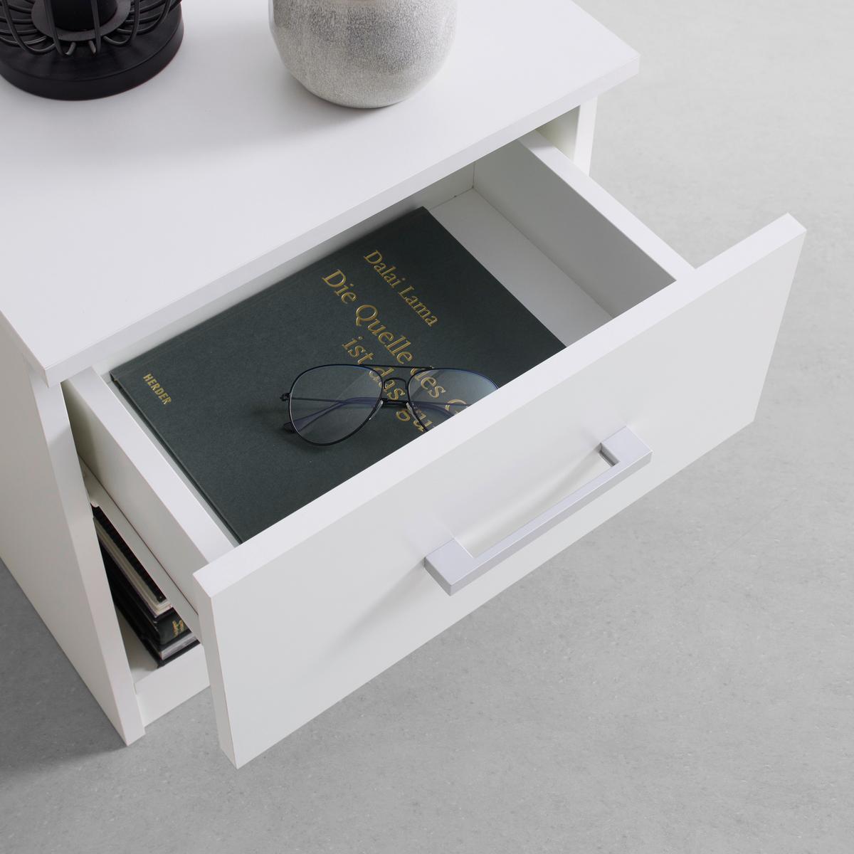 Nachttisch Lasse 1 Weiß - Weiß/Grau, KONVENTIONELL, Holzwerkstoff/Kunststoff (41/48/32cm) - Based