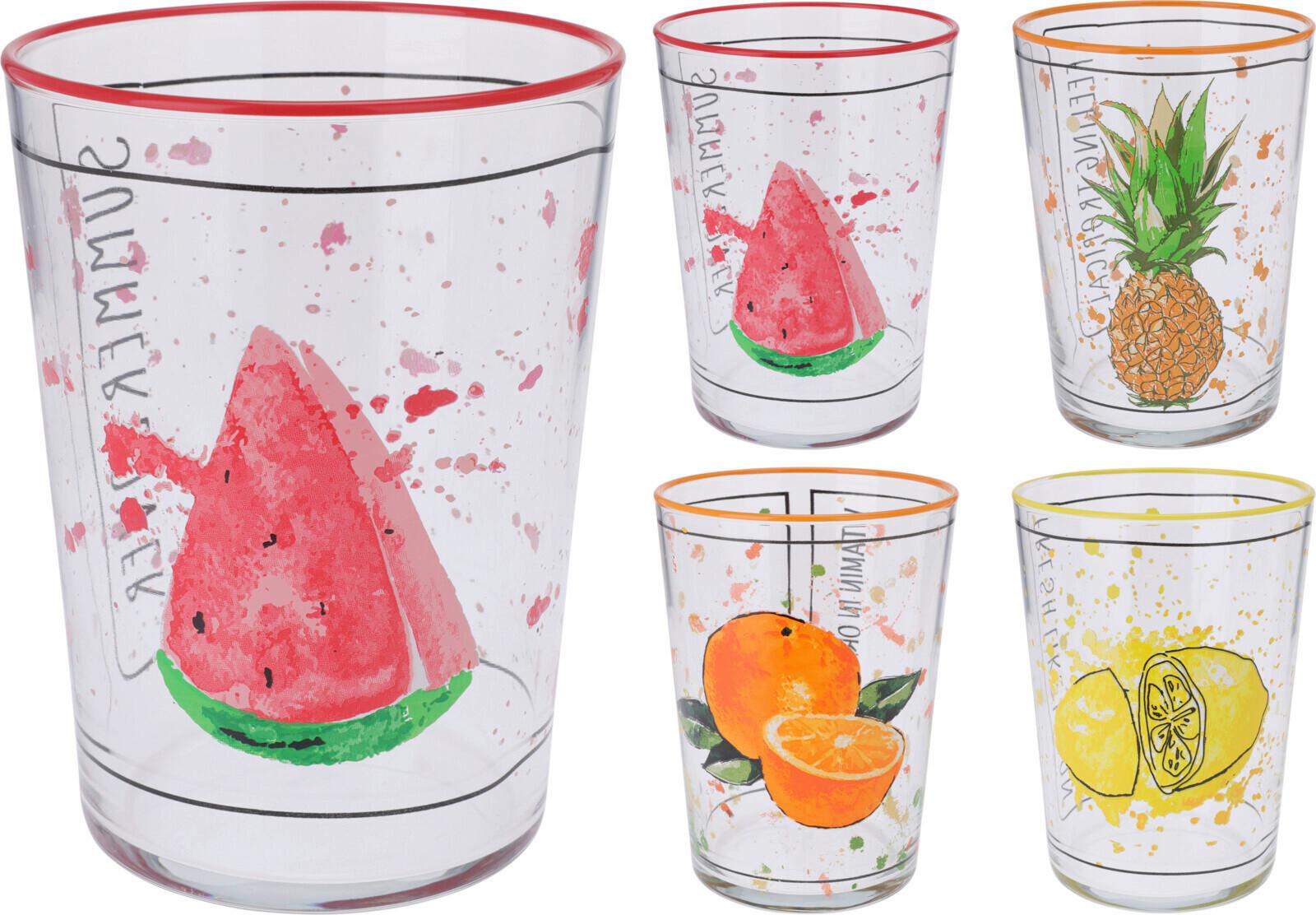 Pohár Summer Fruits - sárga/piros, Üveg (8,8/12cm)