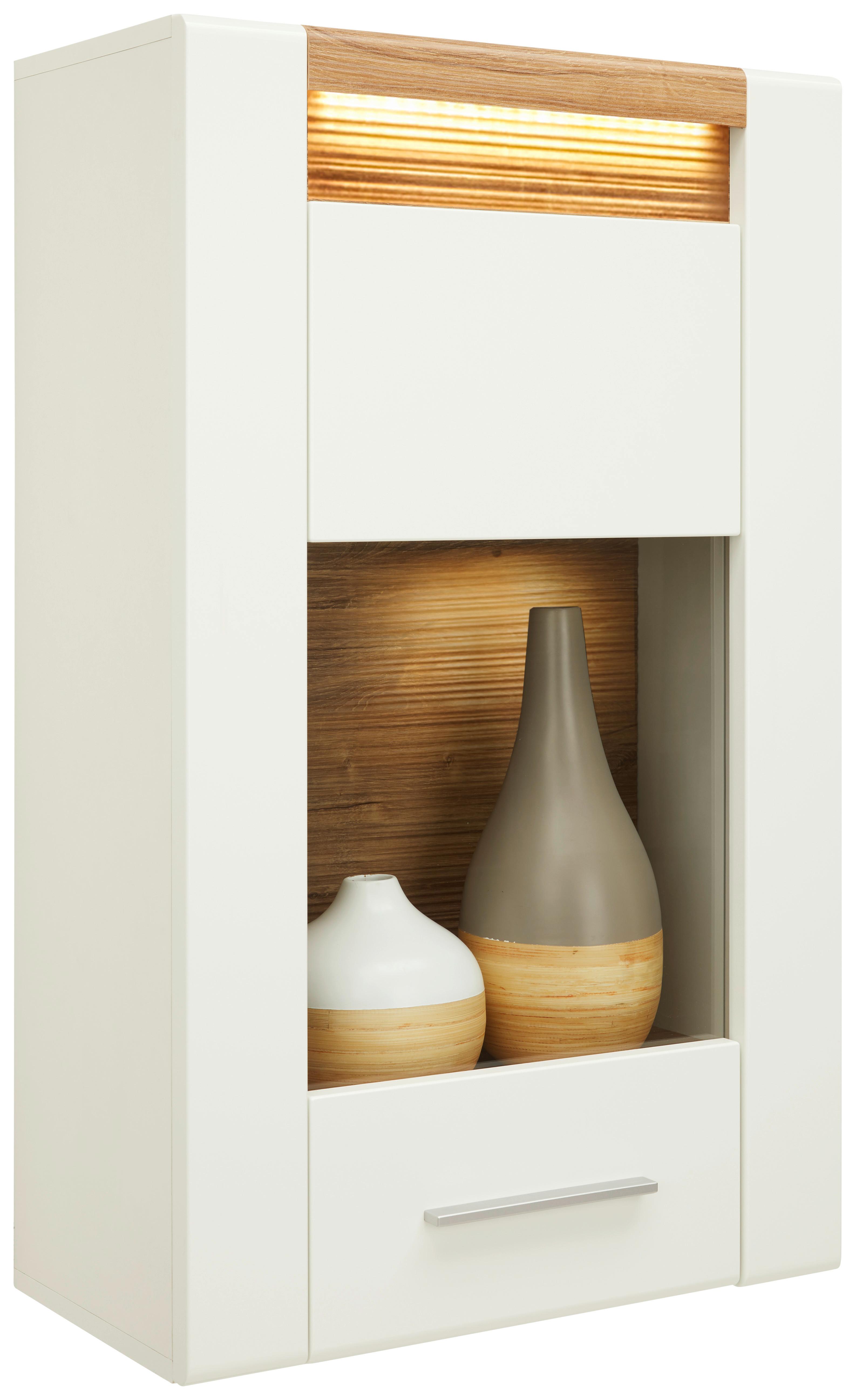 Hängevitrine in Weiss Hochglanz - Chromfarben/Weiss, Modern, Glas/Holzwerkstoff (60/98,5/30cm) - Modern Living