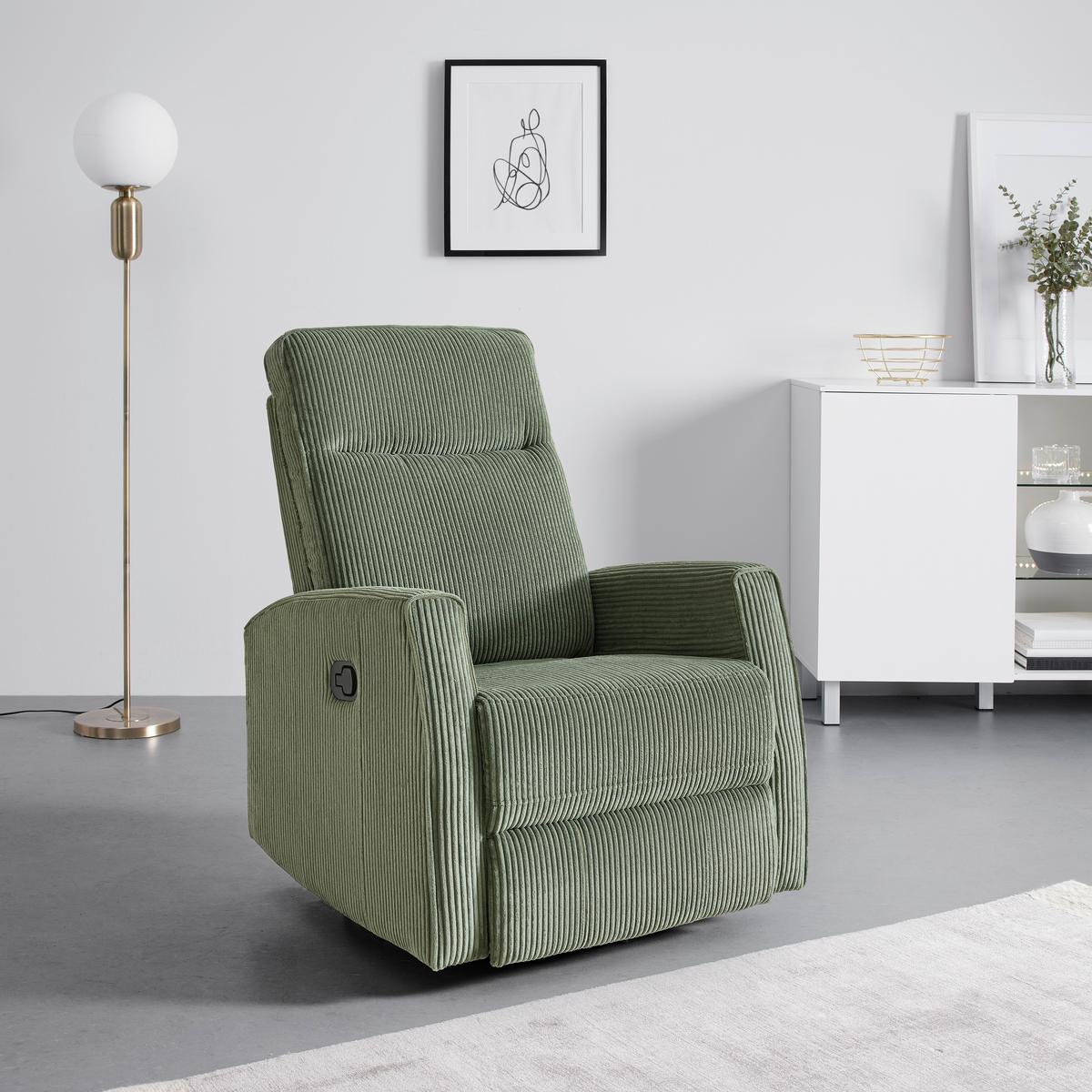 Relaxsessel Melinda Grün Cord - Schwarz/Grün, KONVENTIONELL, Holz/Kunststoff (76/103/96cm) - Mömax