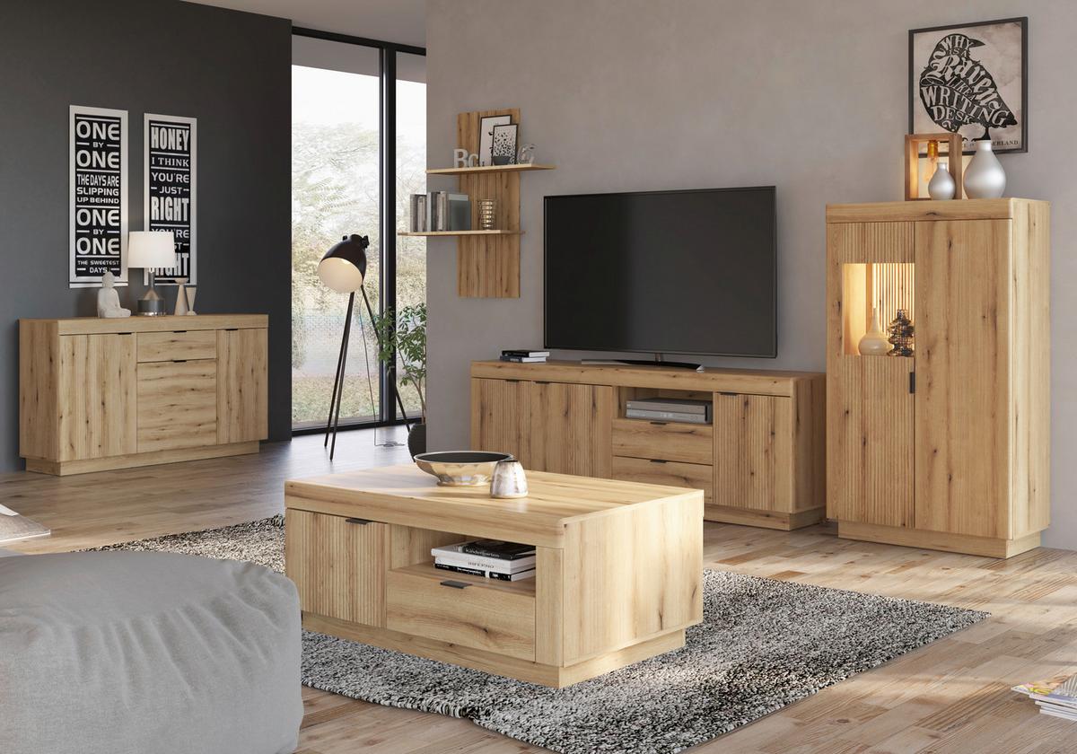 Comodă cu uși DELAMAR - culoare lemn stejar, Trend, material pe bază de lemn (146/85,8/39,6cm) - Modern Living