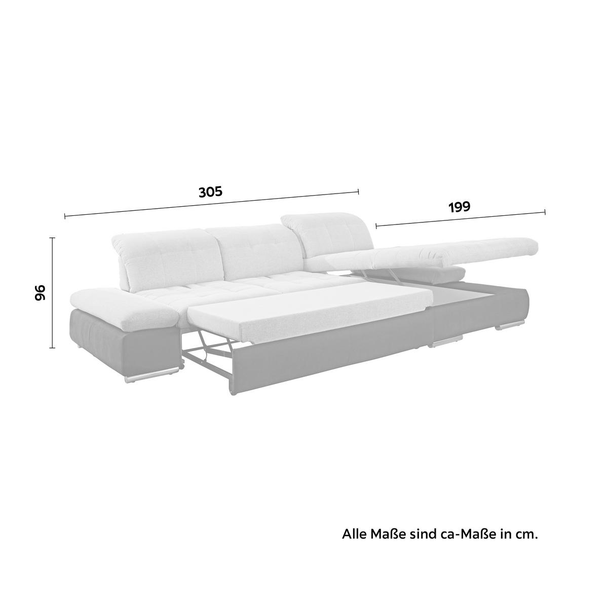 DUŻY NAROŻNIK SANFINO - jasnoszary/czarny, Konventionell, materiał drewnopochodny/metal (305/96/199cm) - Premium Living