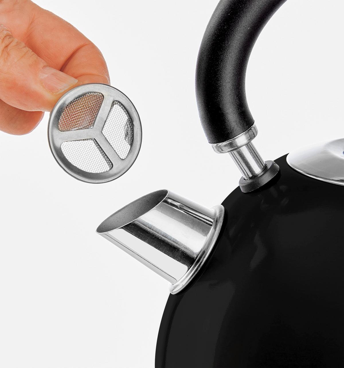 Wasserkocher Retro aus Edelstahl in Schwarz - Edelstahlfarben/Schwarz, KONVENTIONELL, Metall (24,1/26,7cm) - Insido