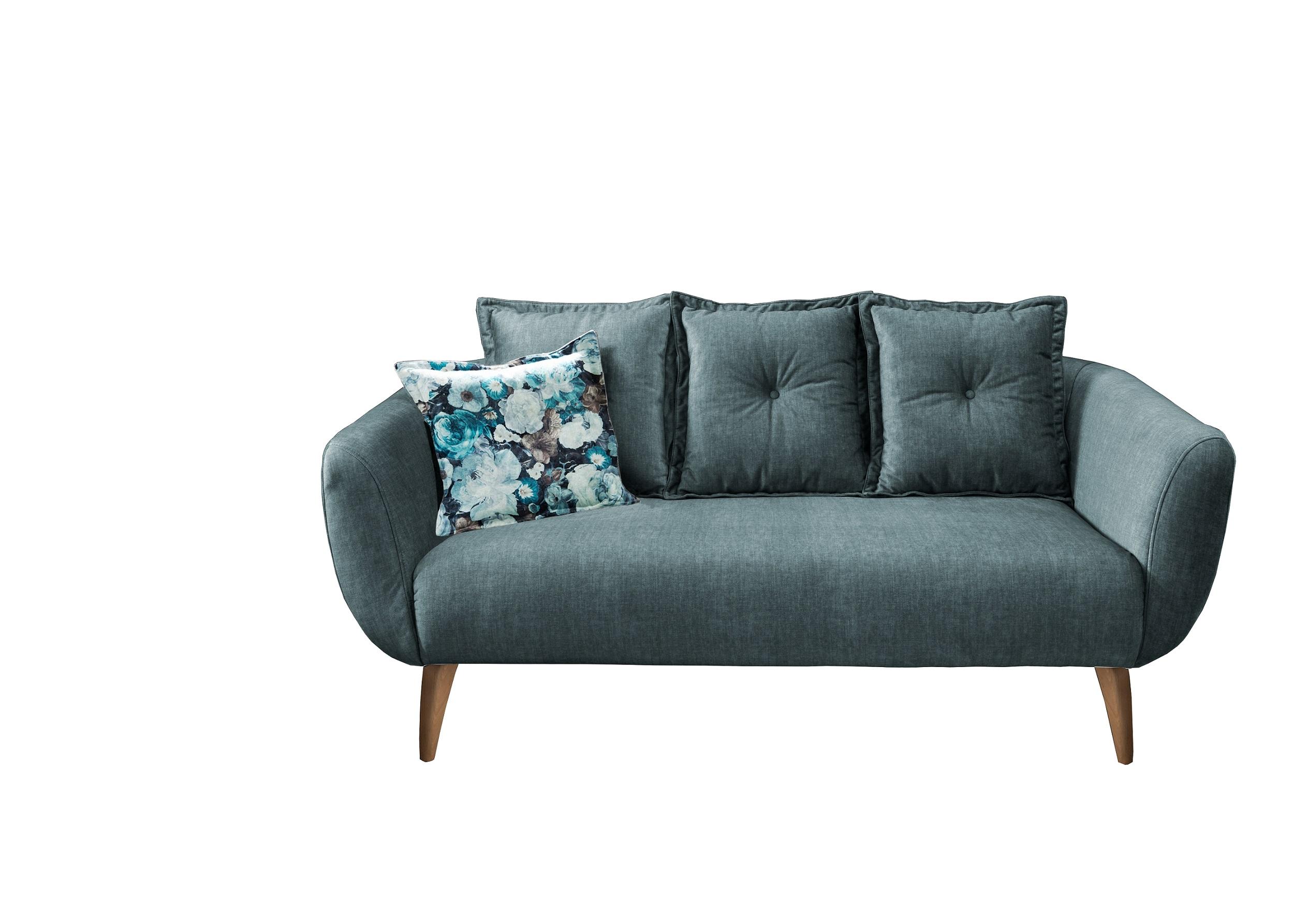 2,5-Sitzer-Sofa Baggio Blau Velours - Blau/Buchefarben, MODERN, Holz/Textil (196/94/103cm) - Livetastic