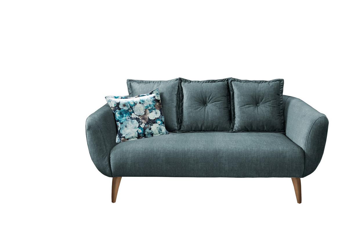 2,5-Sitzer-Sofa Baggio Blau Velours - Blau/Buchefarben, MODERN, Holz/Textil (196/94/103cm) - Livetastic