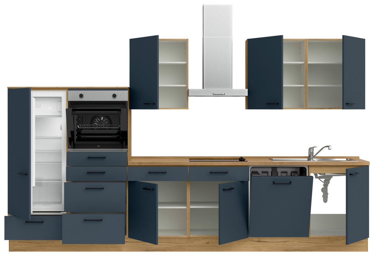 Küchenblock Easytouch Low m. Geräten Dunkelblau - Eichefarben/Schwarz, MODERN, Holzwerkstoff/Metall (360cm) - Nobilia