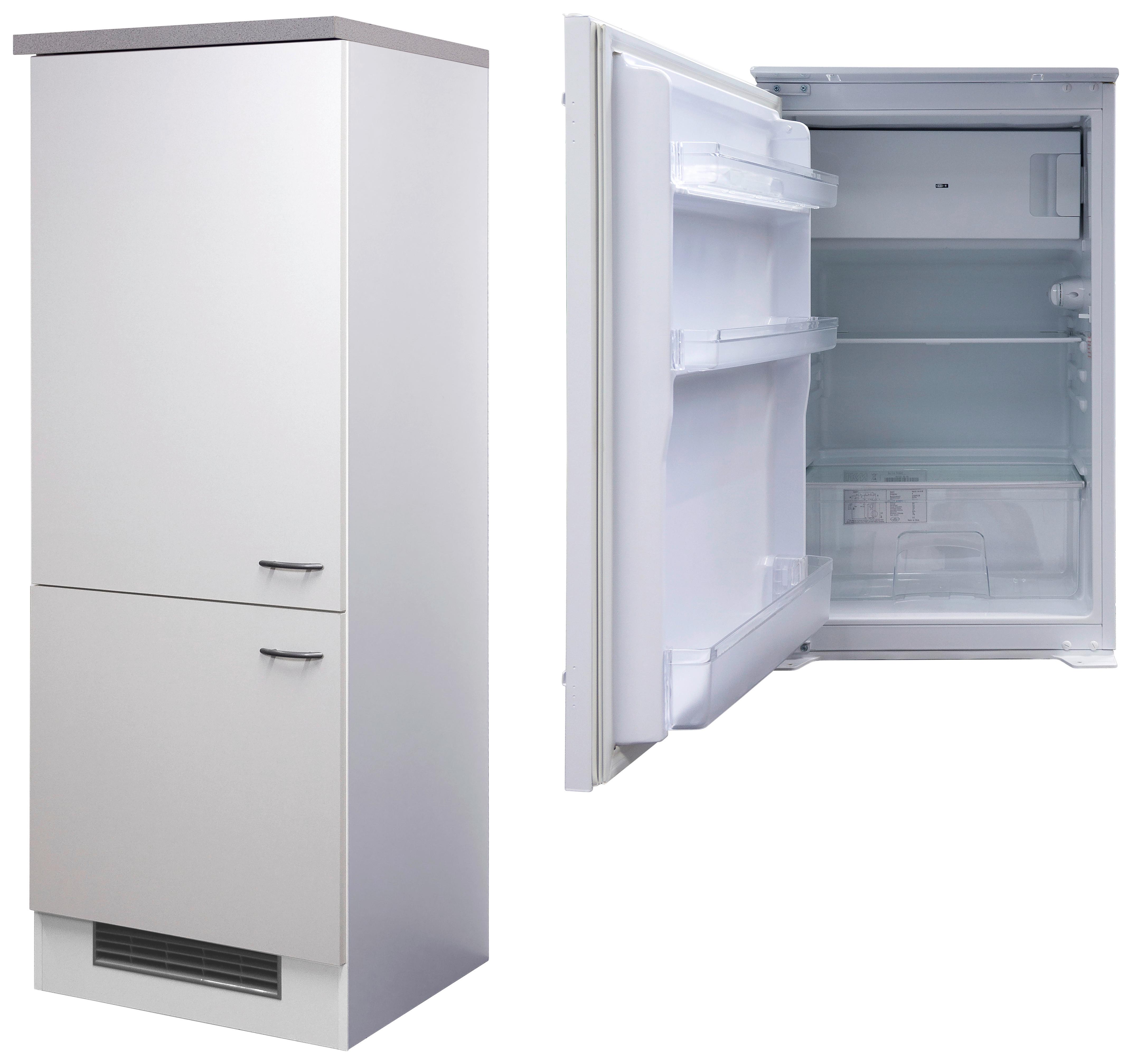 Kühlschrank-Umbauschrank Wito B: 60 cm Weiß / Grau - Edelstahlfarben/Hellgrau, MODERN, Holzwerkstoff/Kunststoff (60/161/60cm) - FlexWell