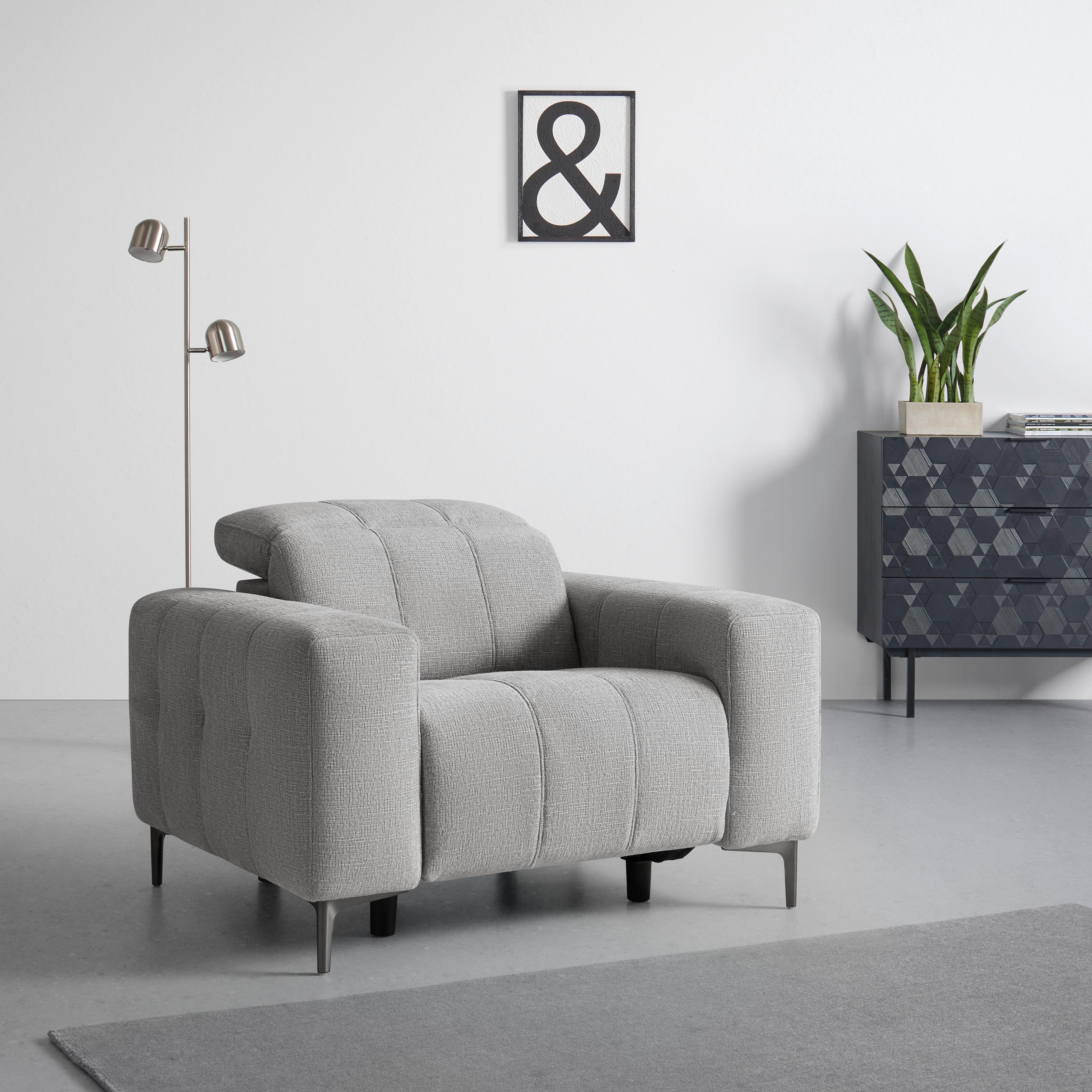 FÅTÖLJ ALVARO - mörkgrå/grå, Modern, metall/trä (115/79/109cm) - Mömax